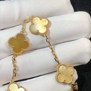 Van Cleef & Arpels Vintage Alhambra Bracelet Custom Natural Gemstone 18K Gold (2)