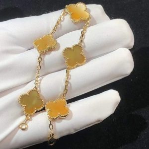 Van Cleef & Arpels Vintage Alhambra Bracelet Custom Natural Gemstone 18K Gold (2)