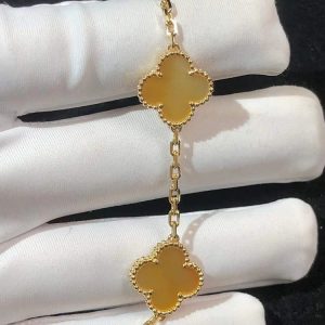 Van Cleef & Arpels Vintage Alhambra Bracelet Custom Natural Gemstone 18K Gold (2)