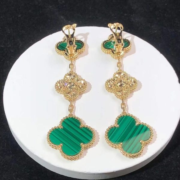 Van Cleef & Arpels Vintage Alhambra Earring Women Gemstone Diamond 18K Gold (2)