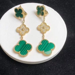 Van Cleef & Arpels Vintage Alhambra Earring Women Gemstone Diamond 18K Gold (2)