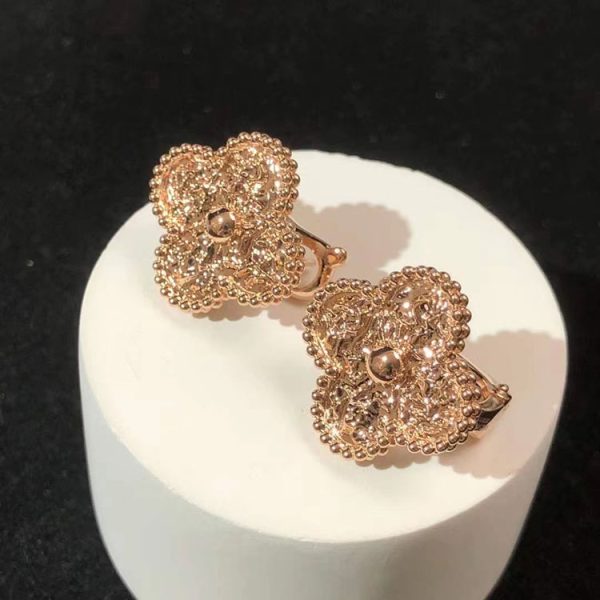 Van Cleef & Arpels Vintage Alhambra Womens Earring Custom 18K Rose Gold (2)