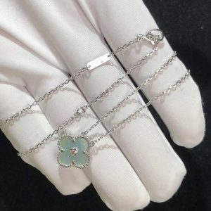 Van Cleef & Arpels Vintage Alhambra Womens Necklace Custom Natural Diamond 18K White Gold (2)