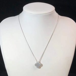 Van Cleef & Arpels Vintage Alhambra Womens Necklace Custom Natural Diamond 18K White Gold (2)