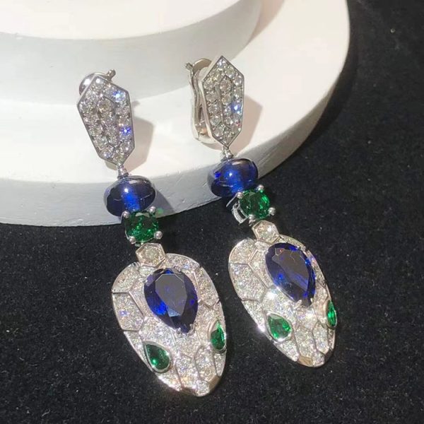 BVLGari Serpenti Earring Gemstone Diamond 18K White Gold Custom (2)