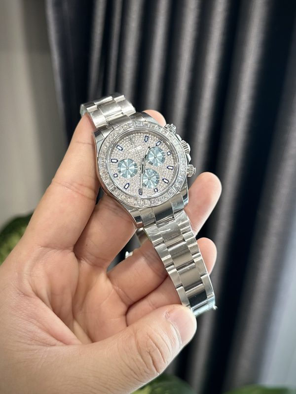 Rolex Daytona Customs Moissanite Diamonds Baguette Bezel Replica Watch 40mm (7)