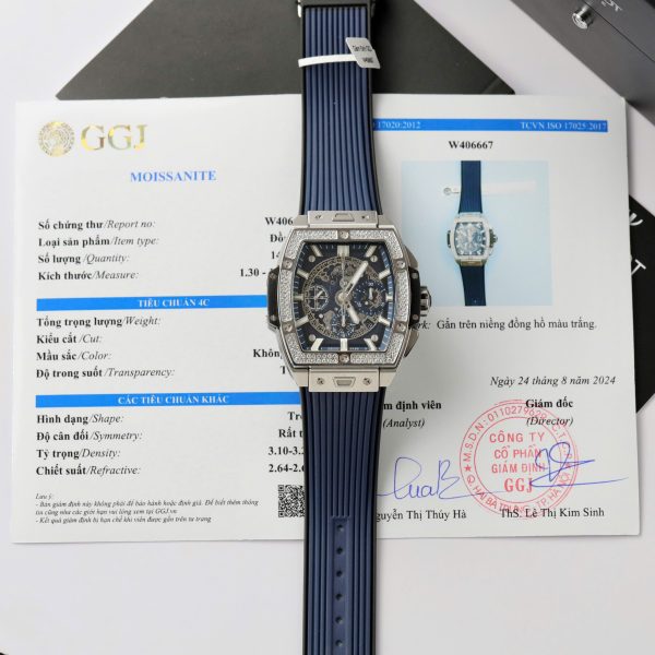 Hublot Spirit Of Big Bang Titanium Dial Blue Replica Watch Custom Moissanite Diamonds 42mm (2)