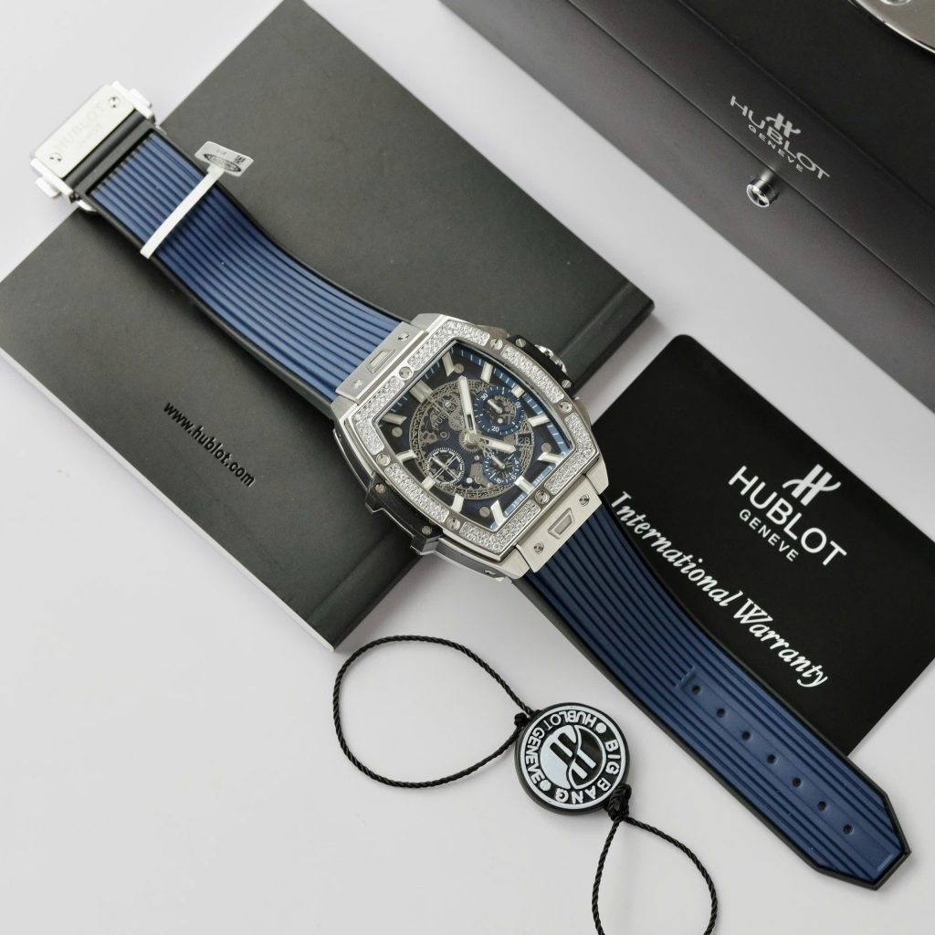 Hublot Spirit Of Big Bang Titanium Dial Blue Replica Watch Custom Moissanite Diamonds 42mm (2)