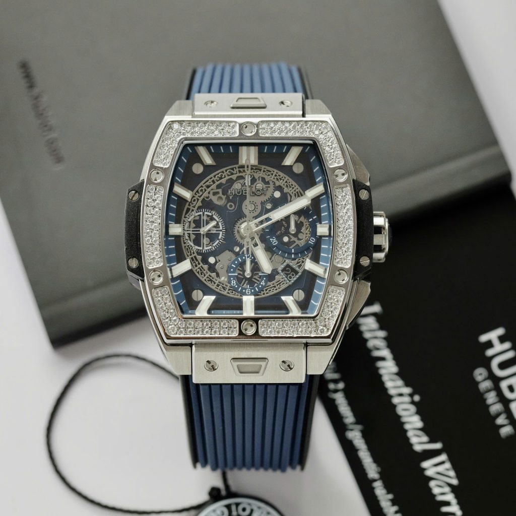 Hublot Spirit Of Big Bang Titanium Dial Blue Replica Watch Custom Moissanite Diamonds 42mm (2)