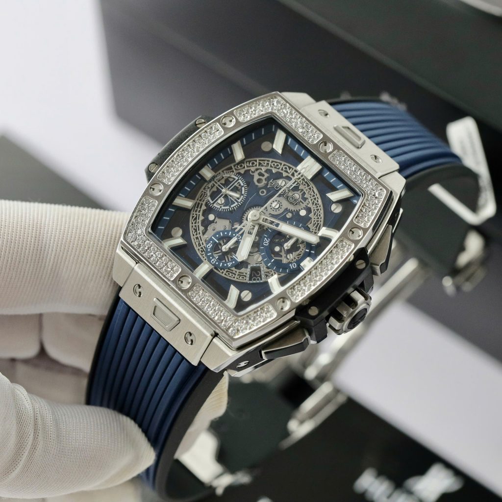 Hublot Spirit Of Big Bang Titanium Dial Blue Replica Watch Custom Moissanite Diamonds 42mm (2)