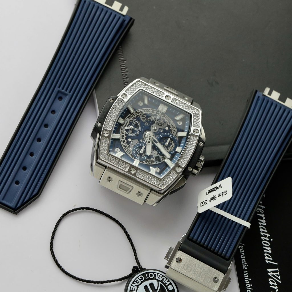 Hublot Spirit Of Big Bang Titanium Dial Blue Replica Watch Custom Moissanite Diamonds 42mm (2)