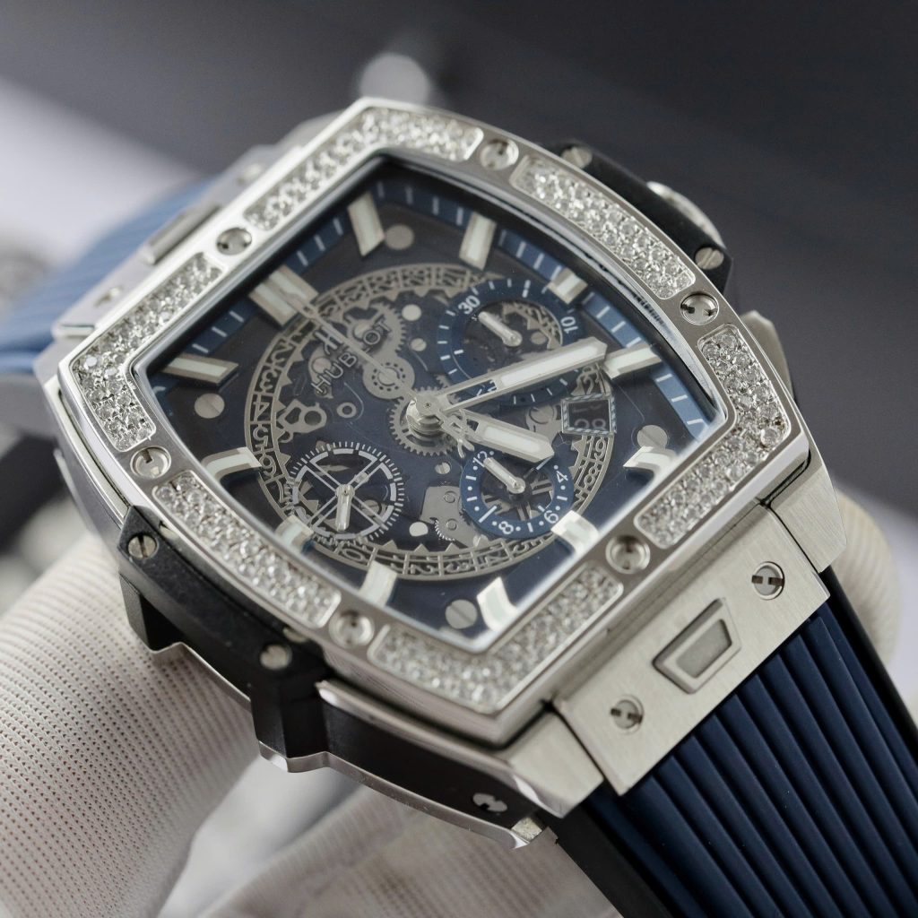 Hublot Spirit Of Big Bang Titanium Dial Blue Replica Watch Custom Moissanite Diamonds 42mm (2)