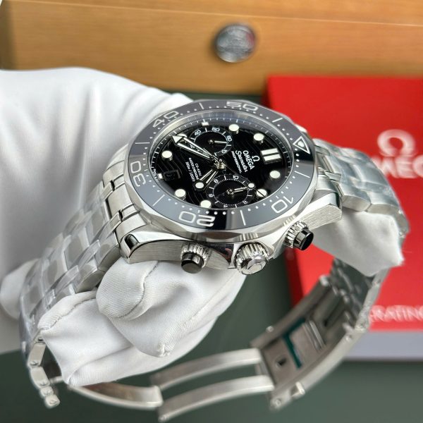 Omega Seamaster Diver 300M Chronograph Replica Watch Black Dial Metal Wire N1 Factory 44mm (2)