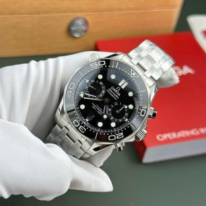 Omega Seamaster Diver 300M Chronograph Replica Watch Black Dial Metal Wire N1 Factory 44mm (2)