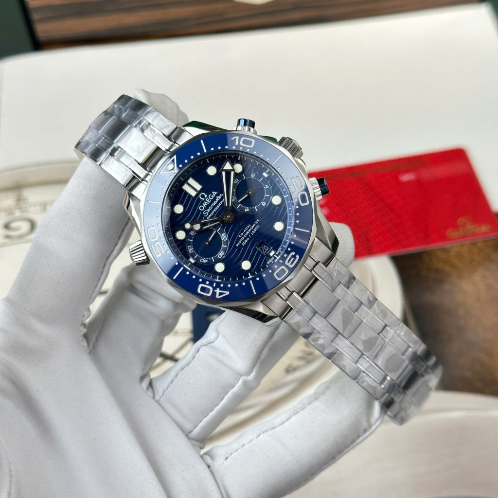 Omega Seamaster Diver 300M Chronograph Replica Watch Blue Dial Metal Wire N1 Factory 44mm (1)