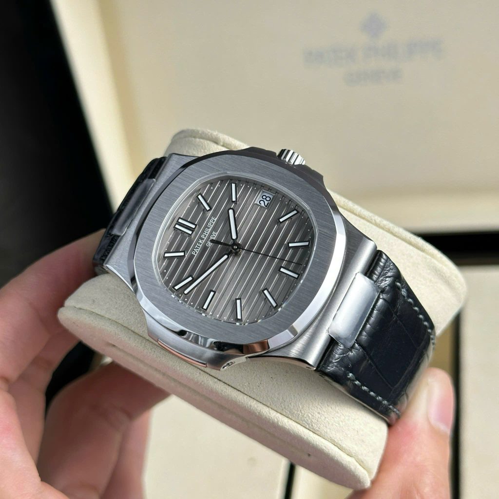 Patek Philippe Best Replica Watch Nautilus 5711 Gray Dial Leather Strap 3K Factory 40mm (2)