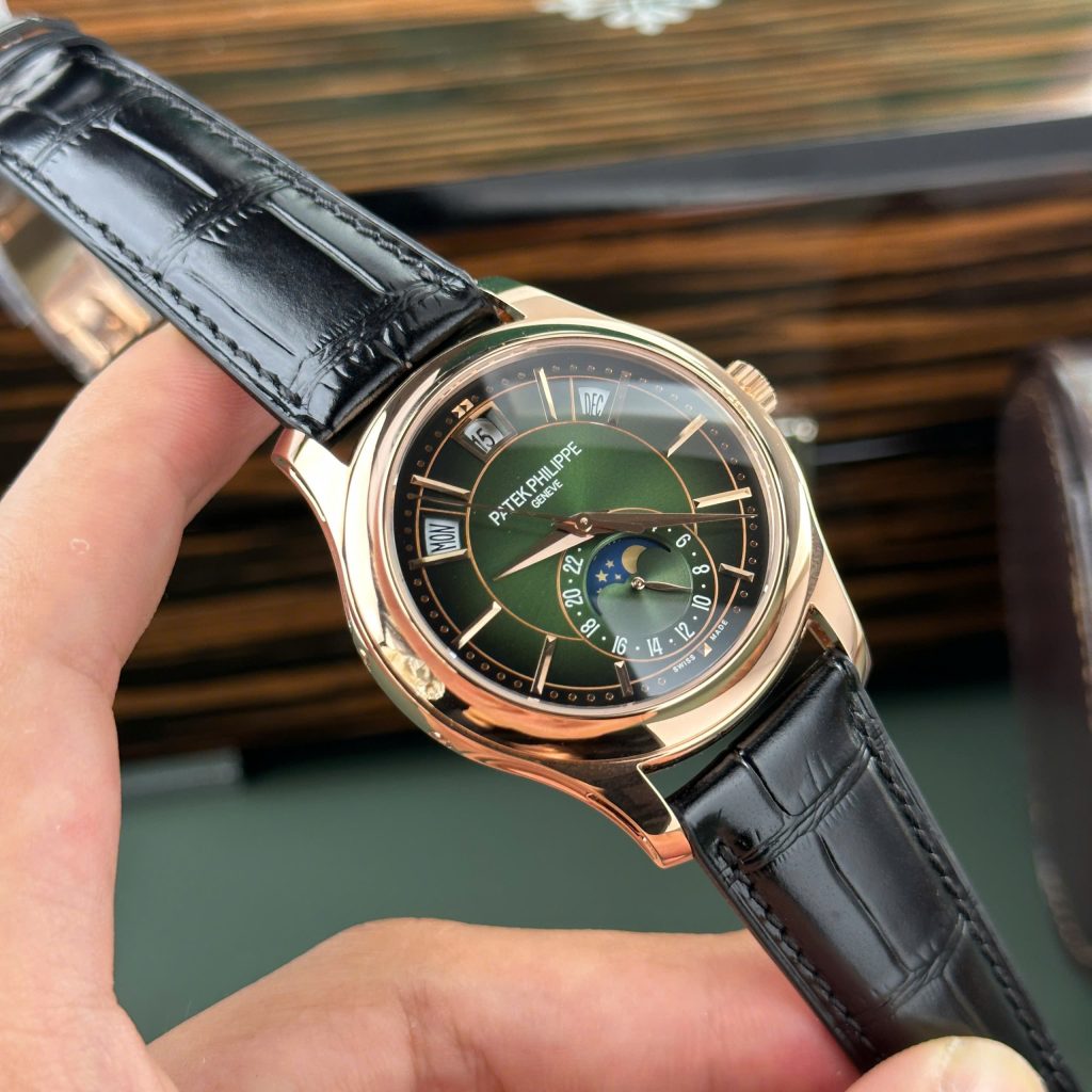 Patek Philippe Complications 5205 Replica Watches Green Dial Leather Strap KM Factory 40mm (2)