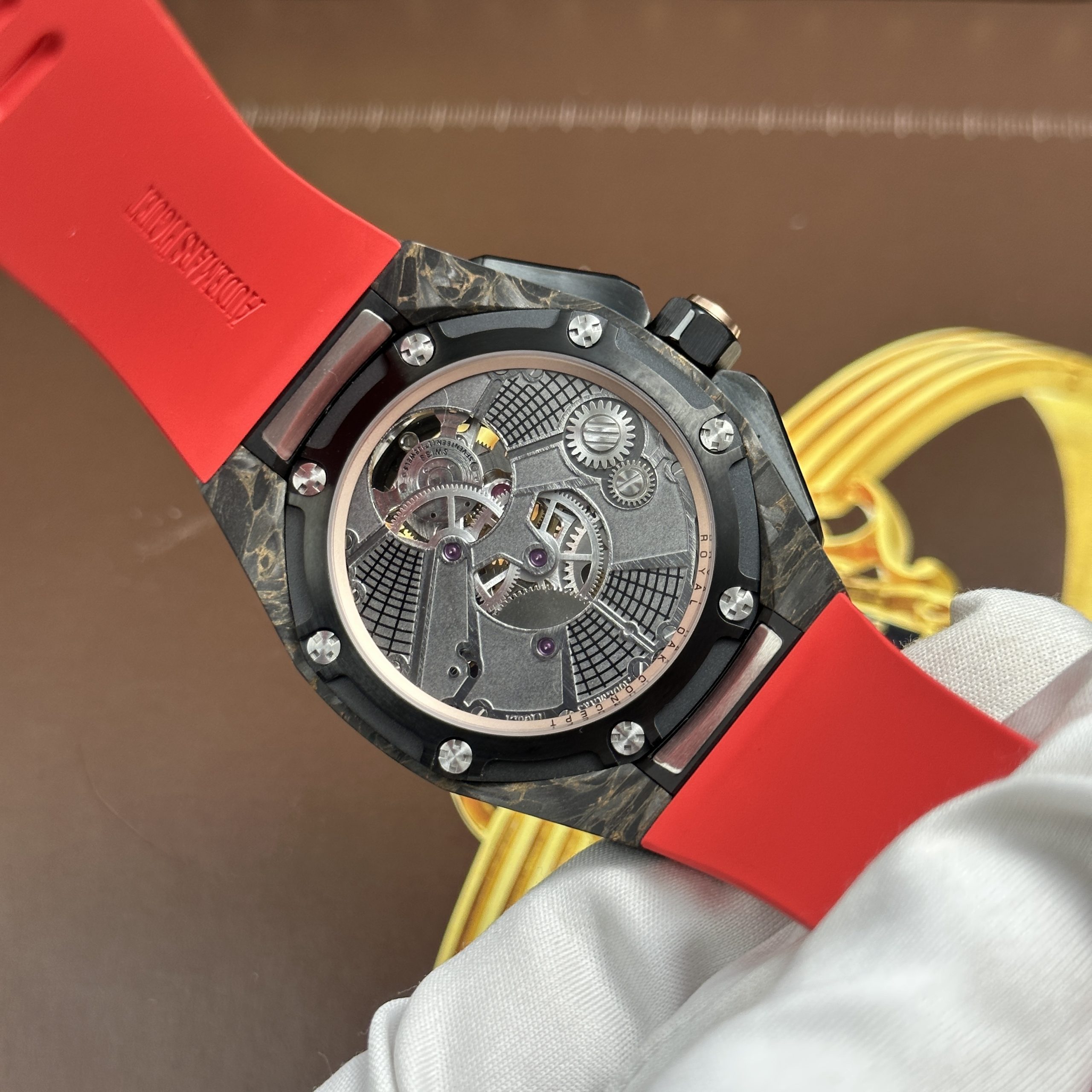 Audemars Piguet Royal Oak Flying Tourbillon UAE Version Replica Watch Carbon CFT Case Red Rubber Strap 42mm (1)