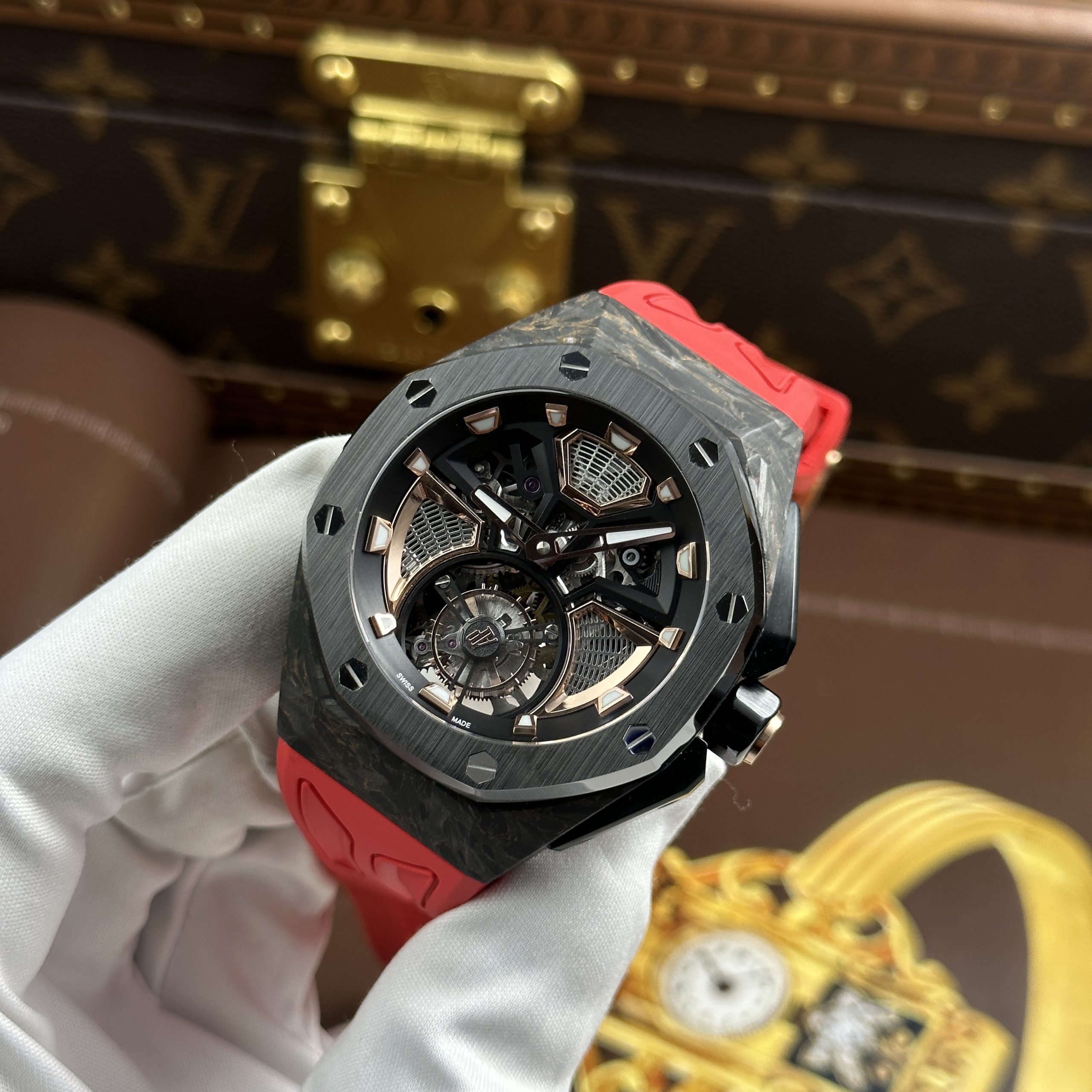 Audemars Piguet Royal Oak Flying Tourbillon UAE Version Replica Watch Carbon CFT Case Red Rubber Strap 42mm (11)