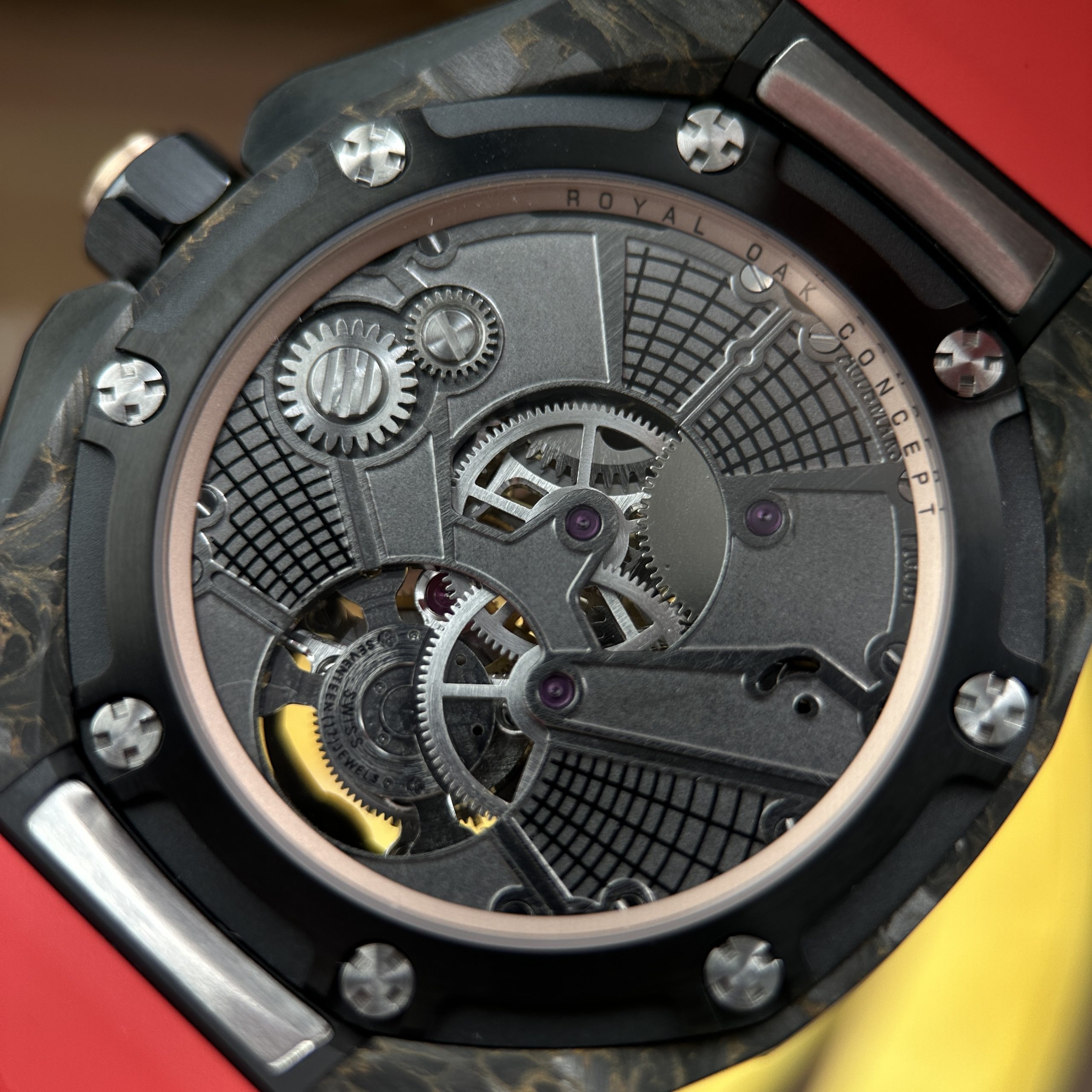 Audemars Piguet Royal Oak Flying Tourbillon UAE Version Replica Watch Carbon CFT Case Red Rubber Strap 42mm (6)