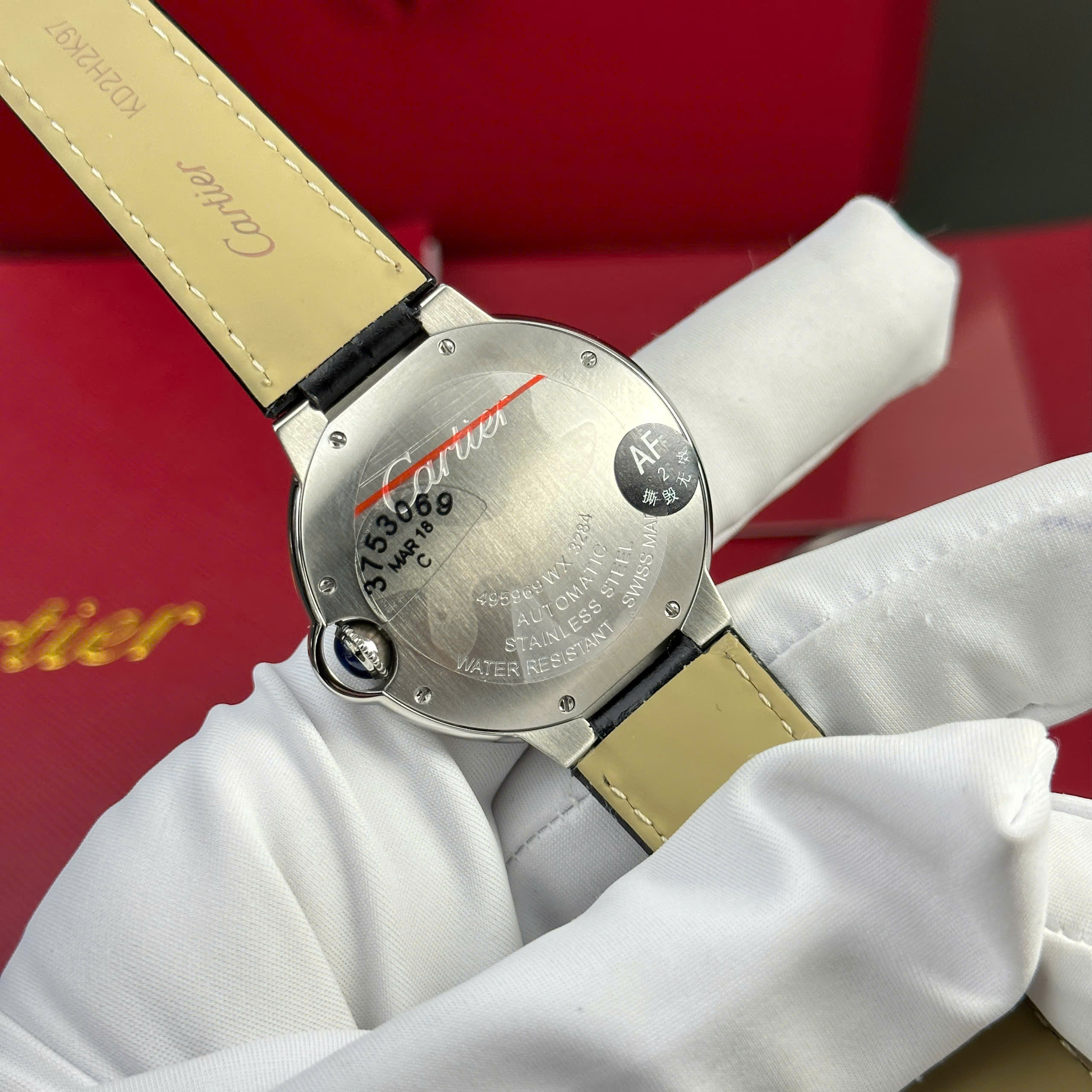 Cartier Ballon Bleu Knock Off Watch White Dial Black Leather Strap Automatic AF Factory 33mm (1)