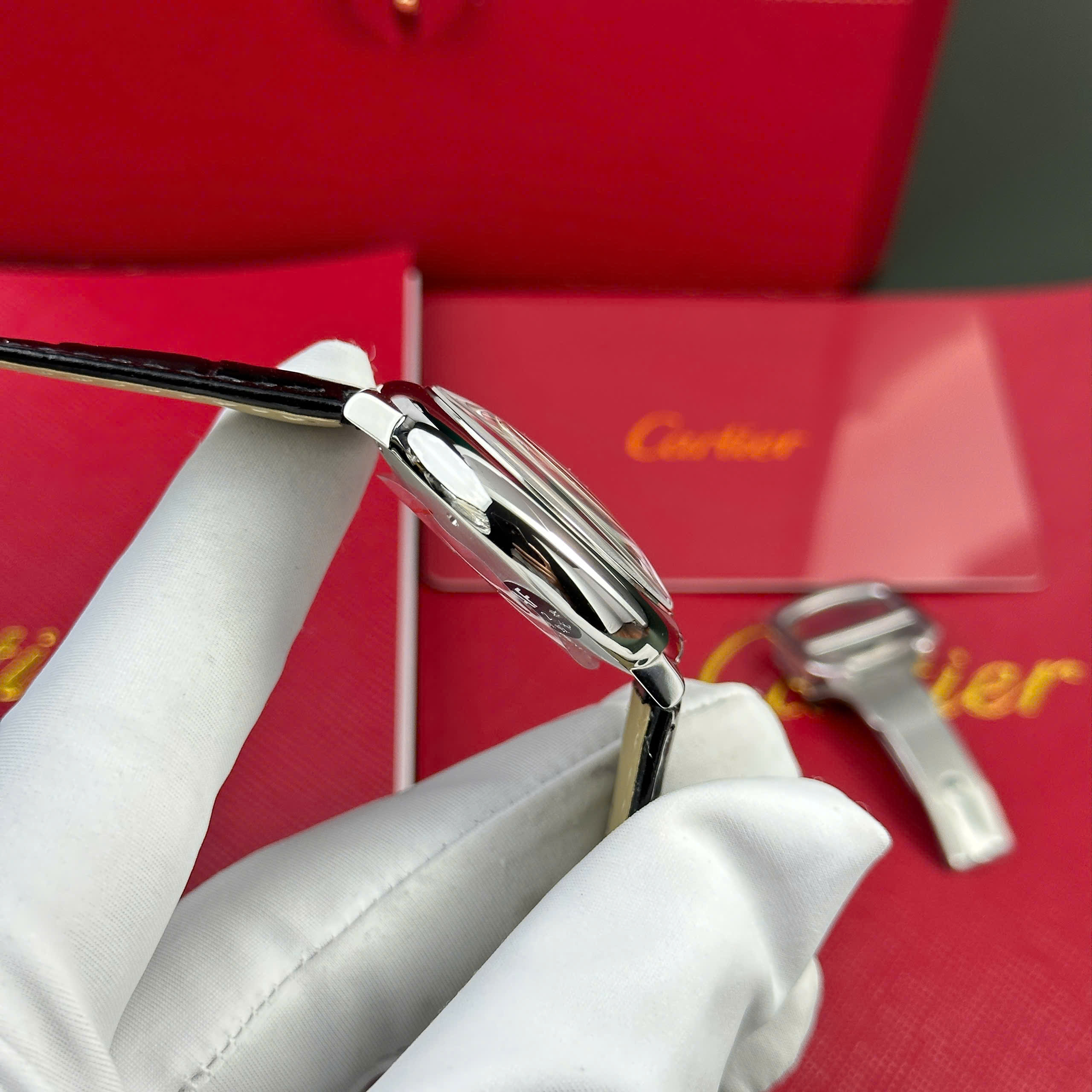 Cartier Ballon Bleu Knock Off Watch White Dial Black Leather Strap Automatic AF Factory 33mm (2)