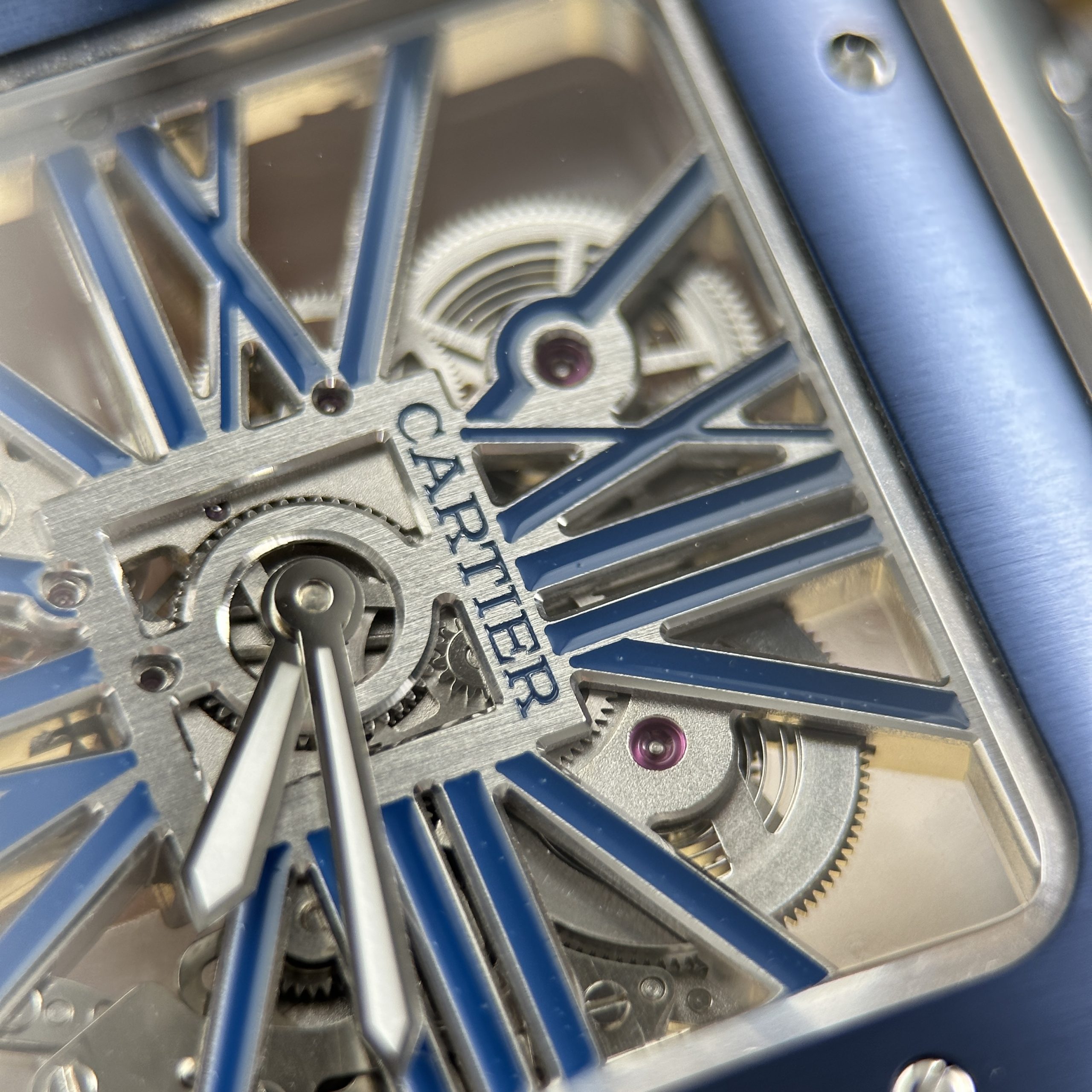 Cartier Santos Best Quality Replca Watch Blue Skeleton Dial Stainless Steel Manual Winding 39 (12)