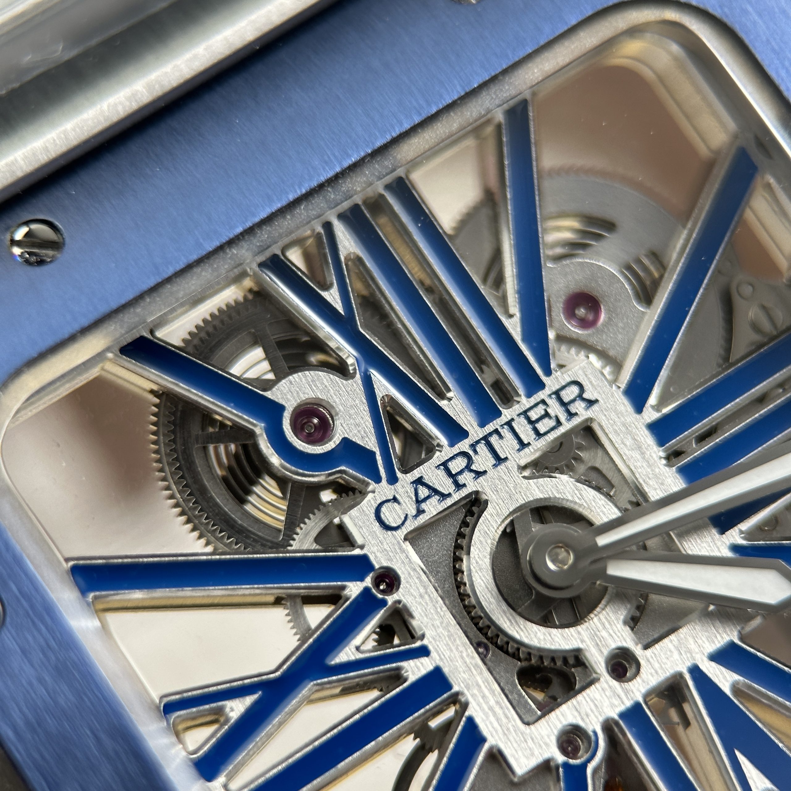 Cartier Santos Best Quality Replca Watch Blue Skeleton Dial Stainless Steel Manual Winding 39 (14)