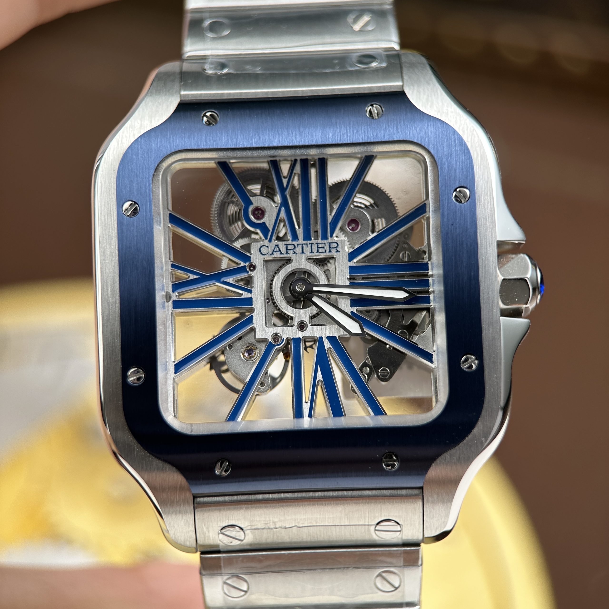 Cartier Santos Best Quality Replca Watch Blue Skeleton Dial Stainless Steel Manual Winding 39 (16)