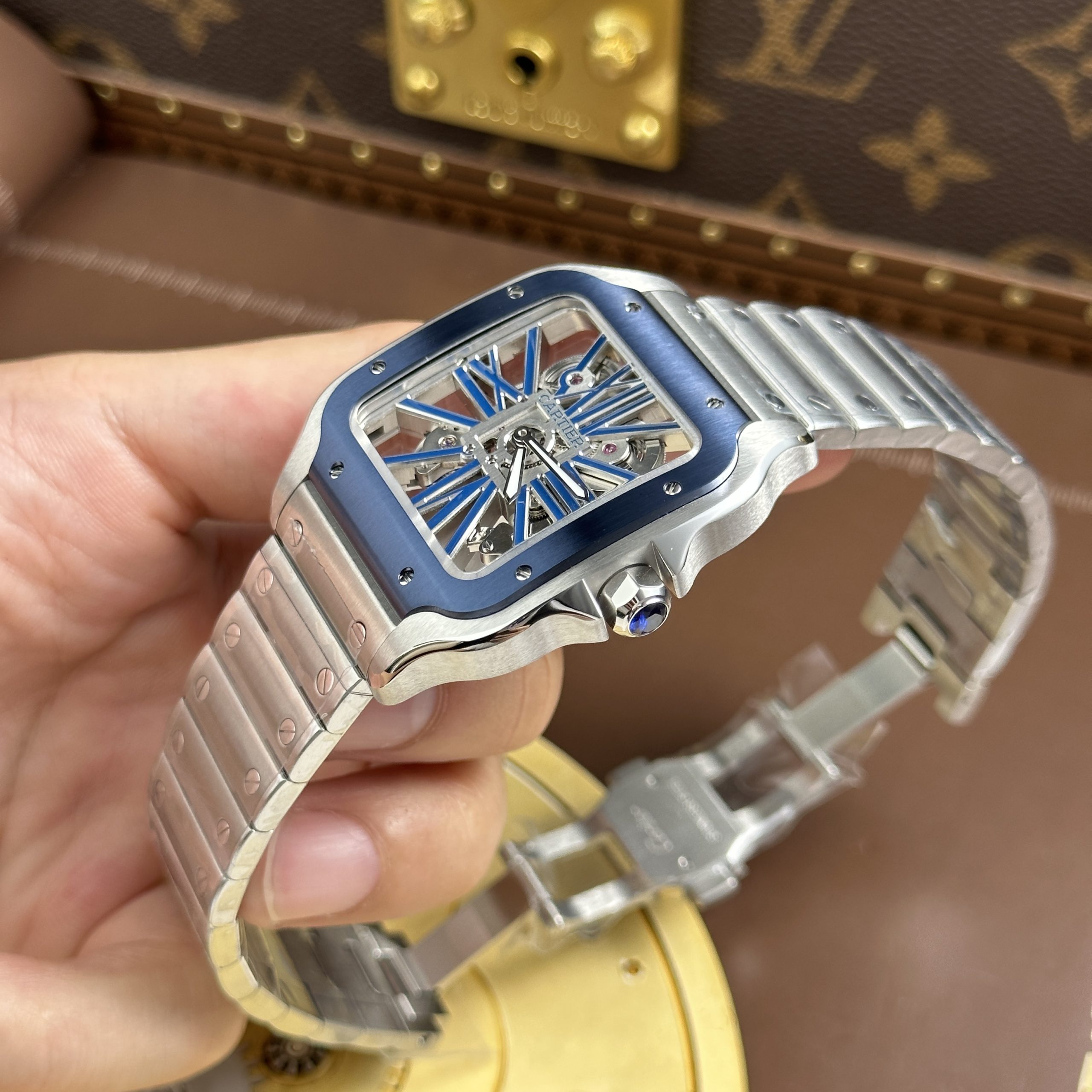 Cartier Santos Best Quality Replca Watch Blue Skeleton Dial Stainless Steel Manual Winding 39 (17)