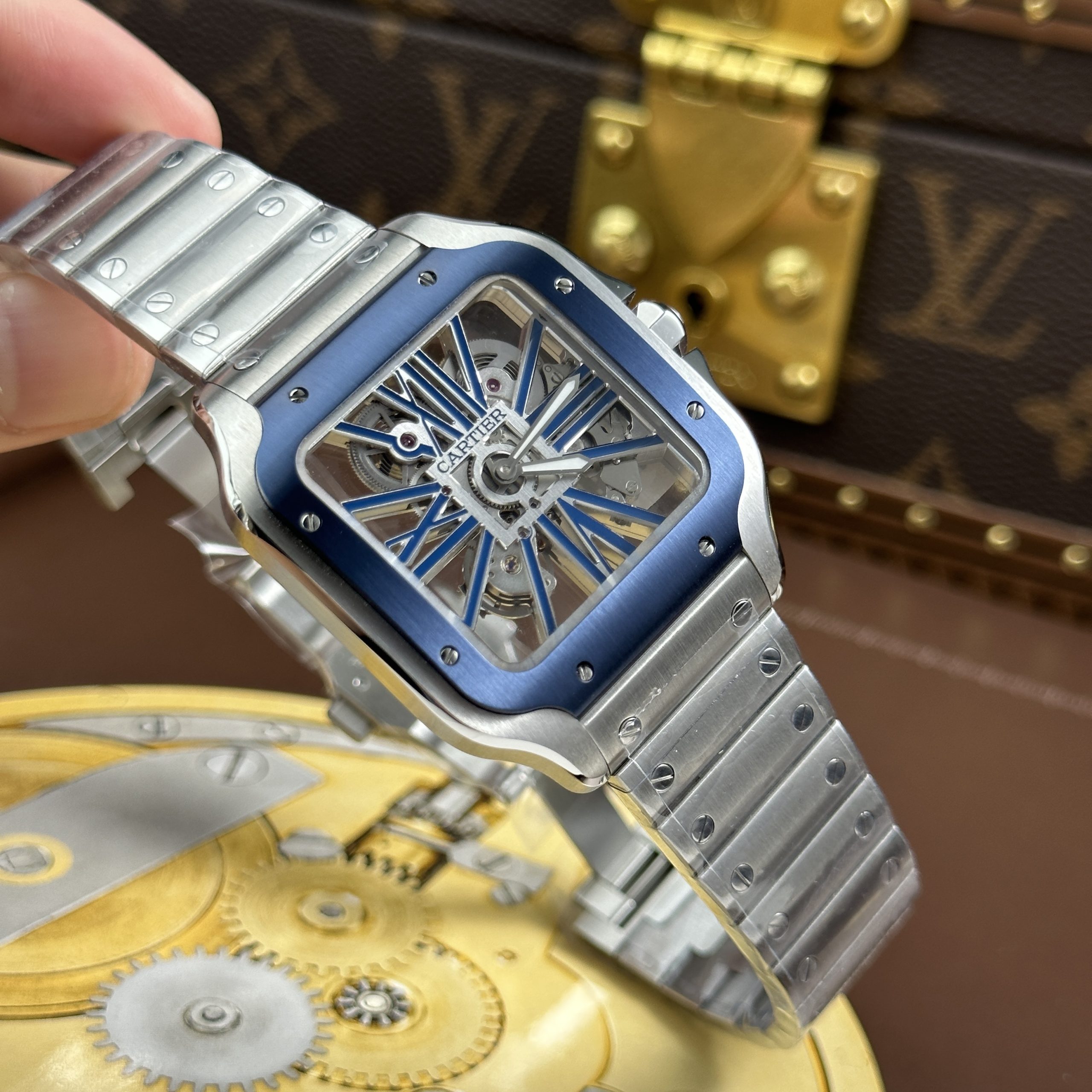 Cartier Santos Best Quality Replca Watch Blue Skeleton Dial Stainless Steel Manual Winding 39 (18)