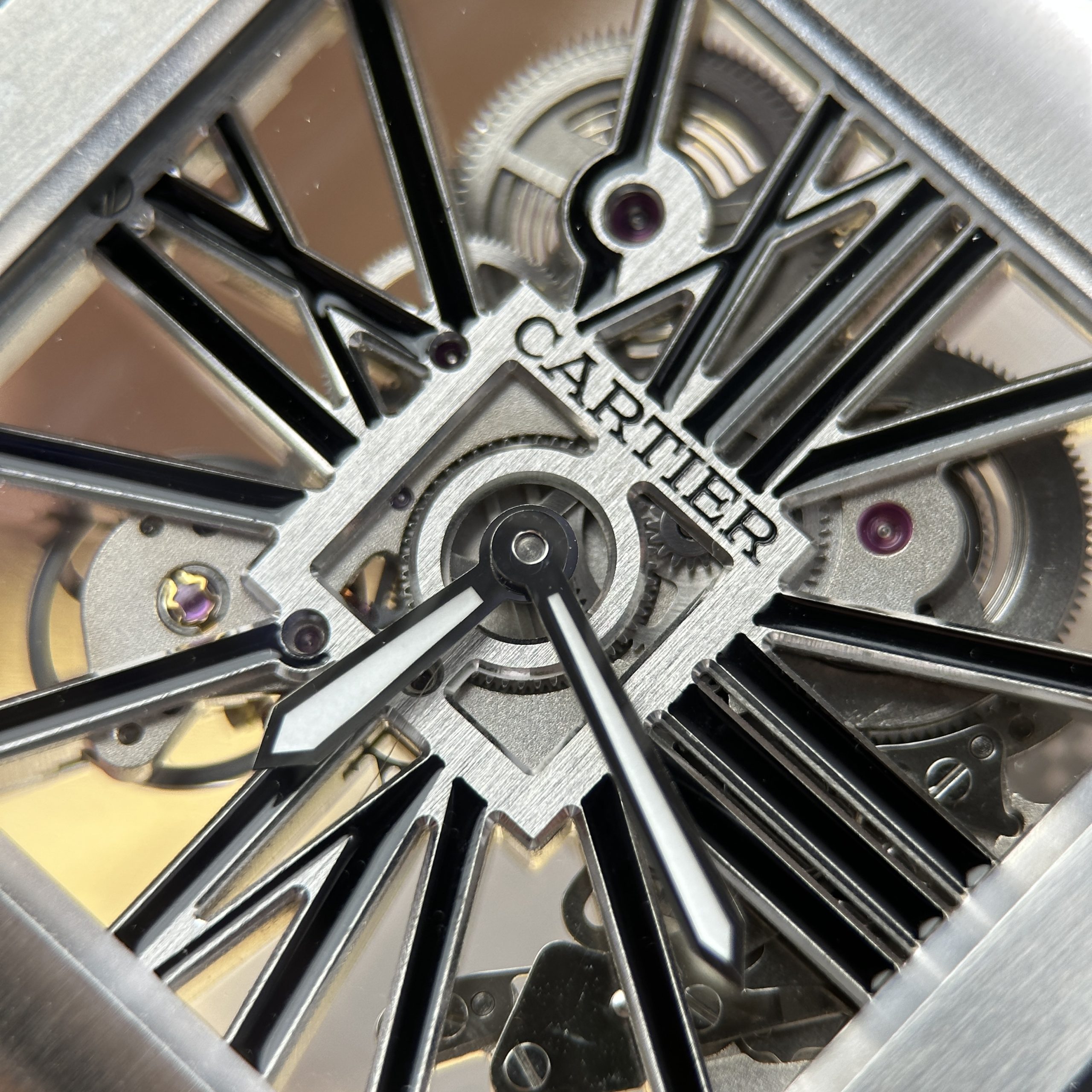 Cartier Santos Best Replica Watch Skeleton Dial Black Hours Stainless Steel 39 (13)