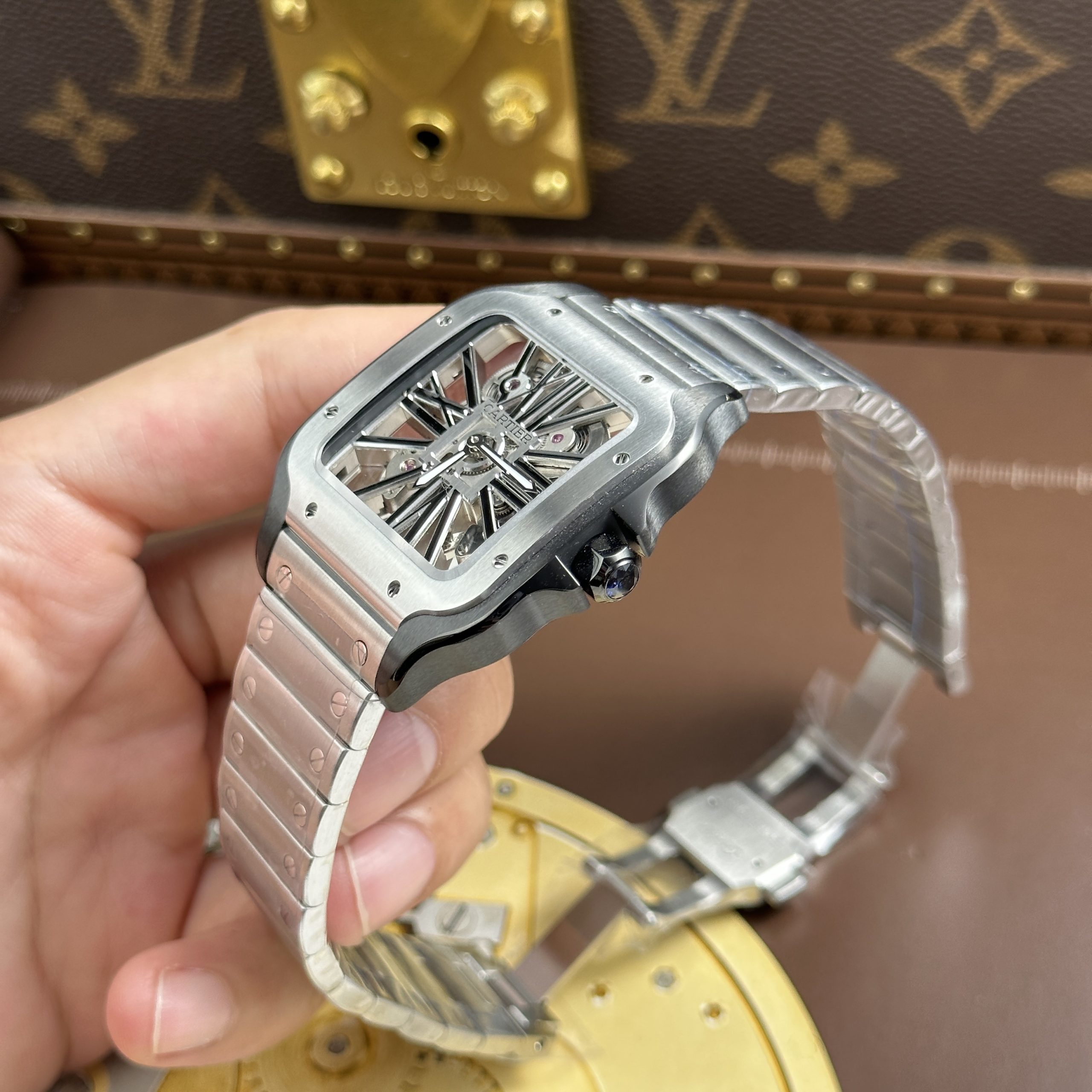 Cartier Santos Best Replica Watch Skeleton Dial Black Hours Stainless Steel 39 (17)