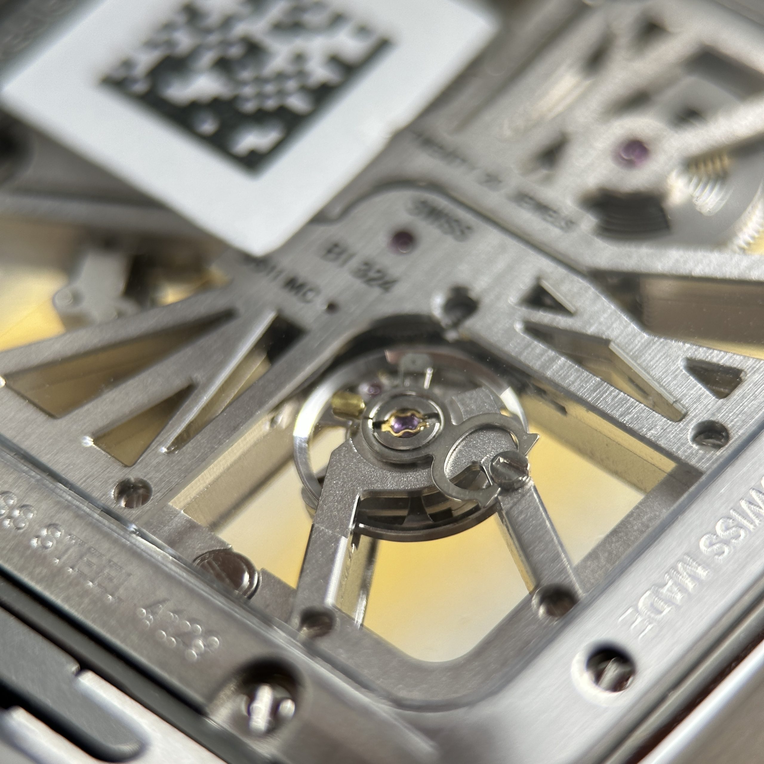 Cartier Santos Luxury Imitation Watch Two Tone Rose Gold Plate White Skeleton Dial Stainless Steel 39 (11)