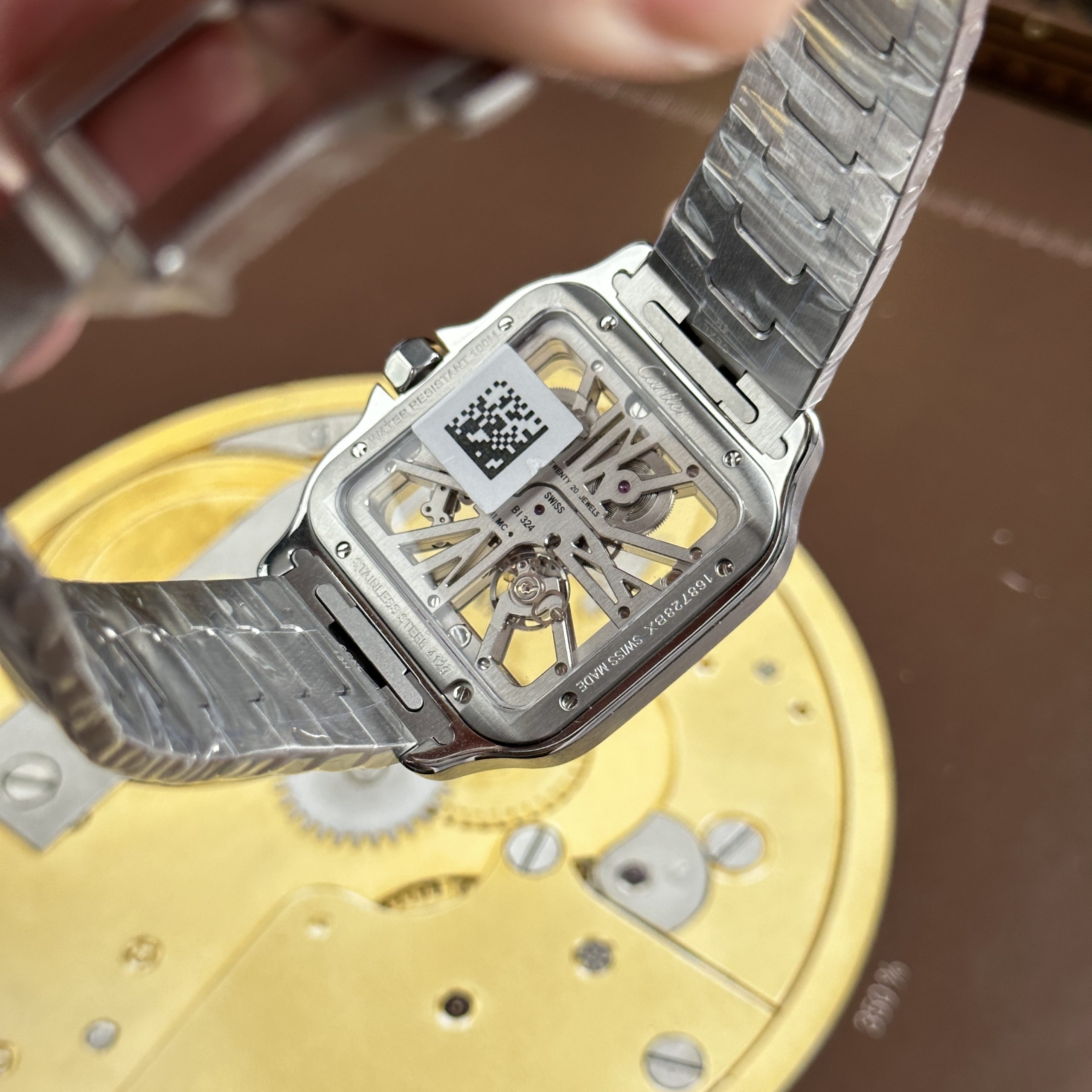 Cartier Santos Luxury Imitation Watch Two Tone Rose Gold Plate White Skeleton Dial Stainless Steel 39 (2)