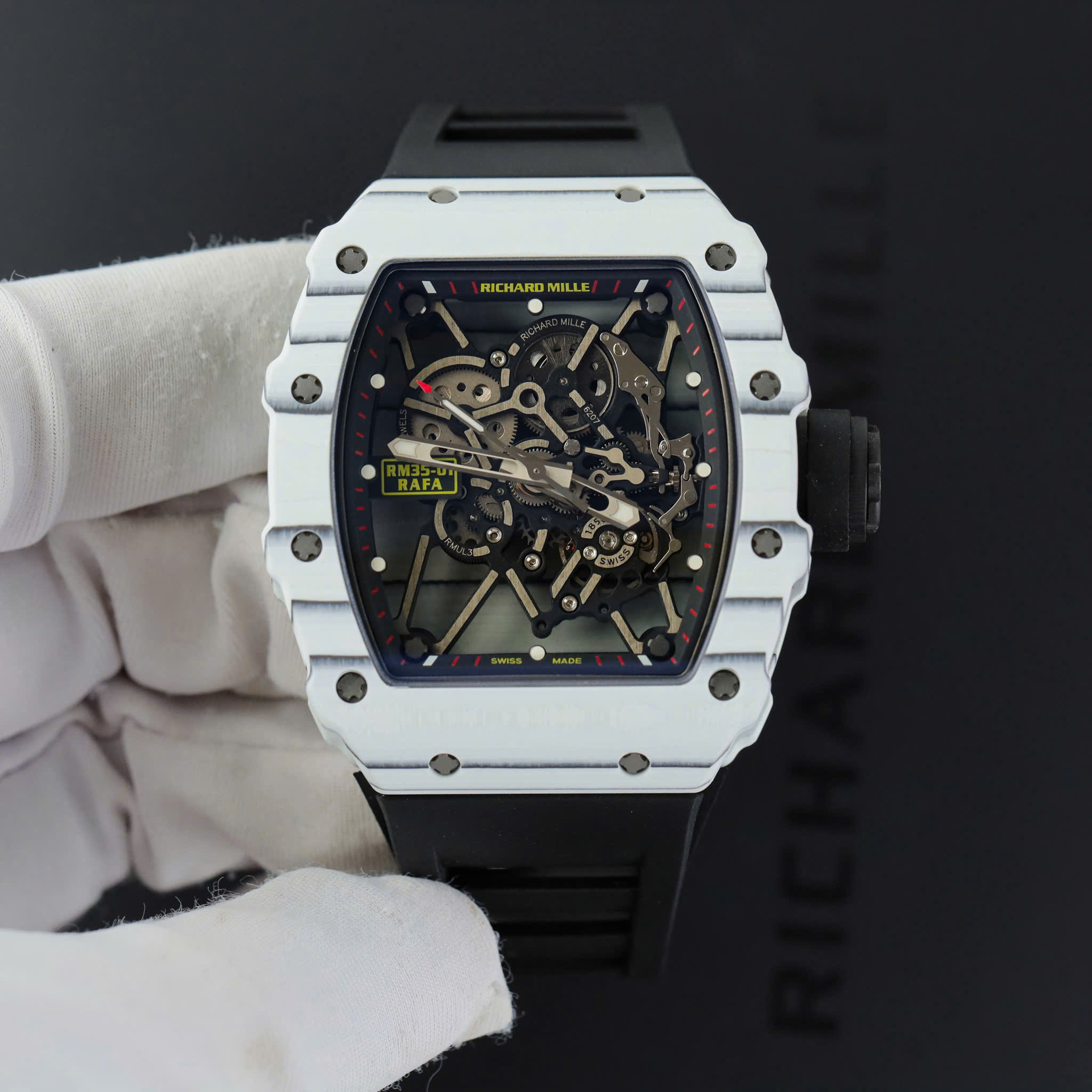 Richard Mille RM35-01 Imitation Watch White Carbon Manual Winding Rubber Strap ZF Factory 49,9x43mm (7)