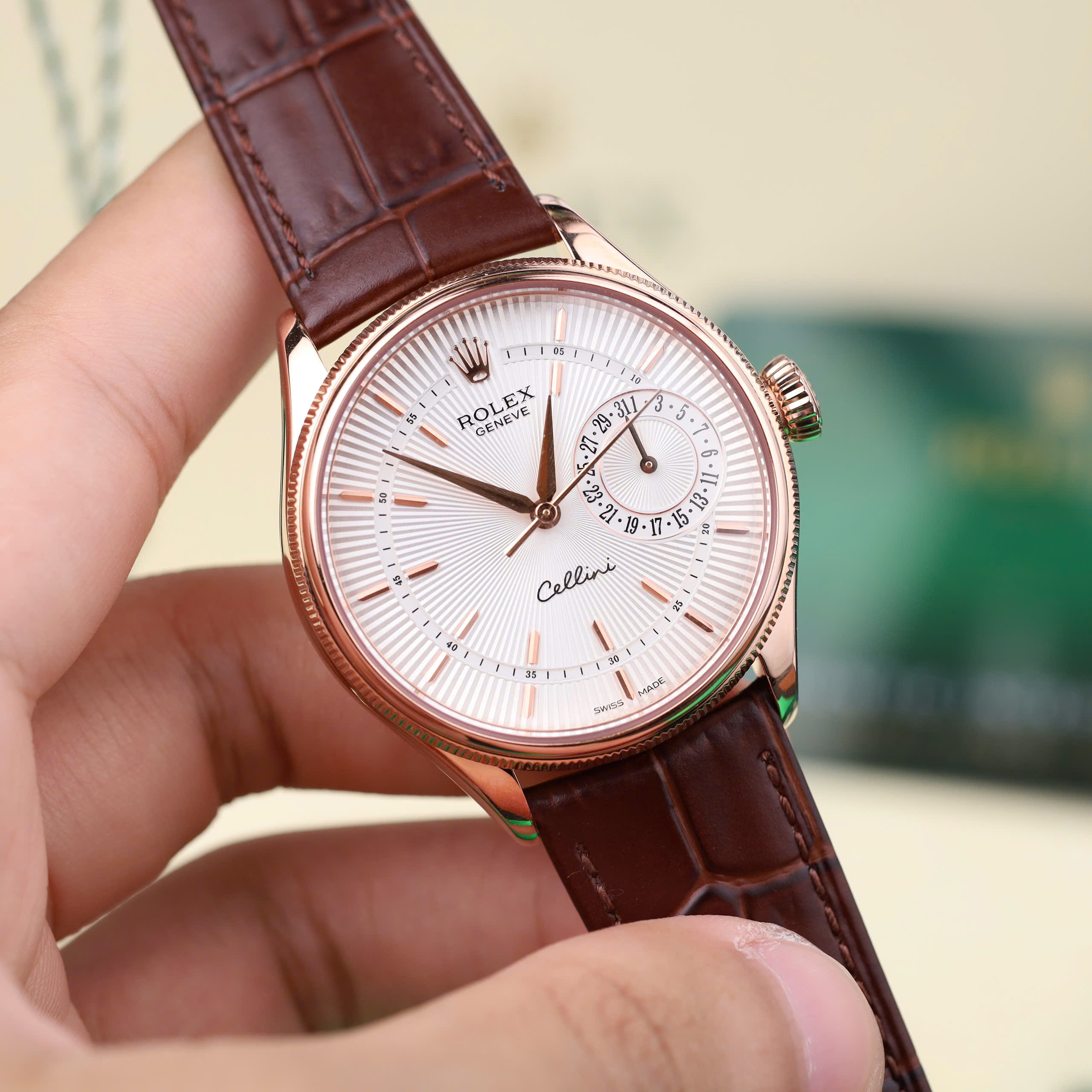 Rolex Cellini Date 50515-0008 Luxury Imitation Watch Rose Gold Wrapped White Dial Leather Strap 39mm (10)