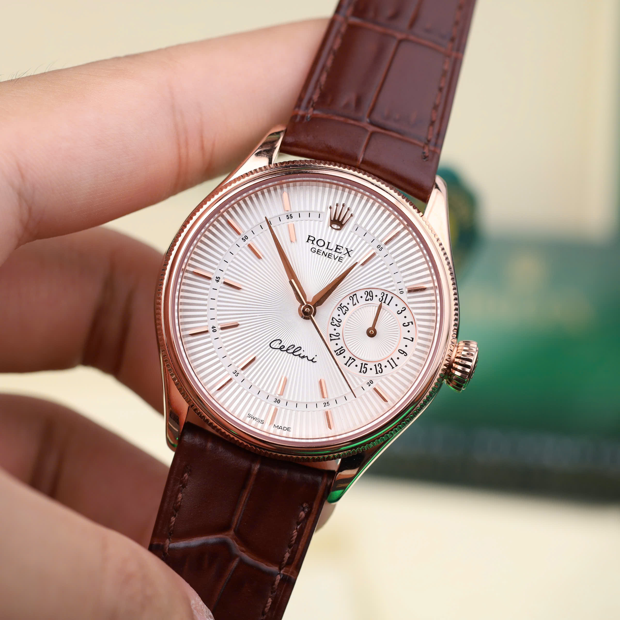 Rolex Cellini Date 50515-0008 Luxury Imitation Watch Rose Gold Wrapped White Dial Leather Strap 39mm (11)