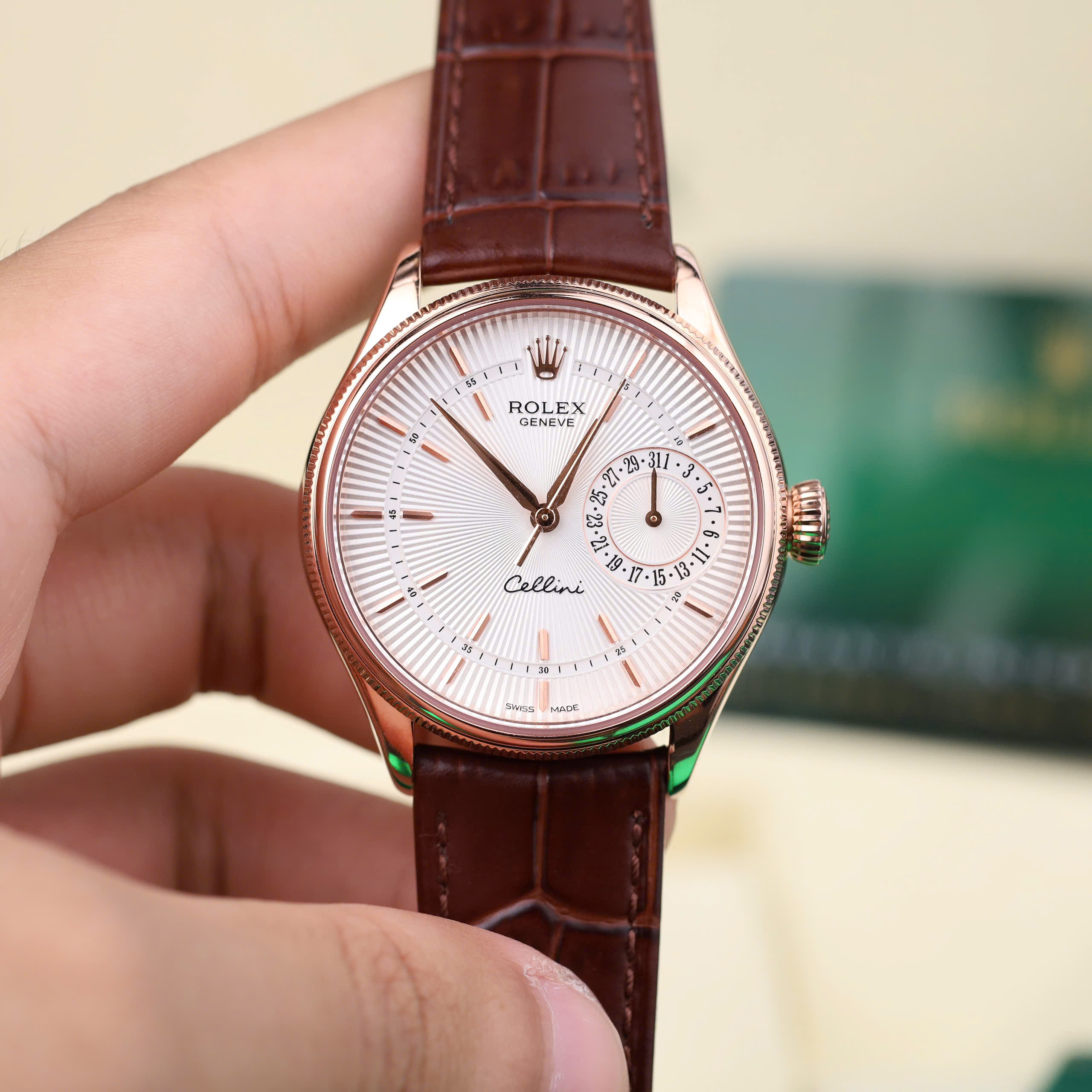 Rolex Cellini Date 50515-0008 Luxury Imitation Watch Rose Gold Wrapped White Dial Leather Strap 39mm (12)
