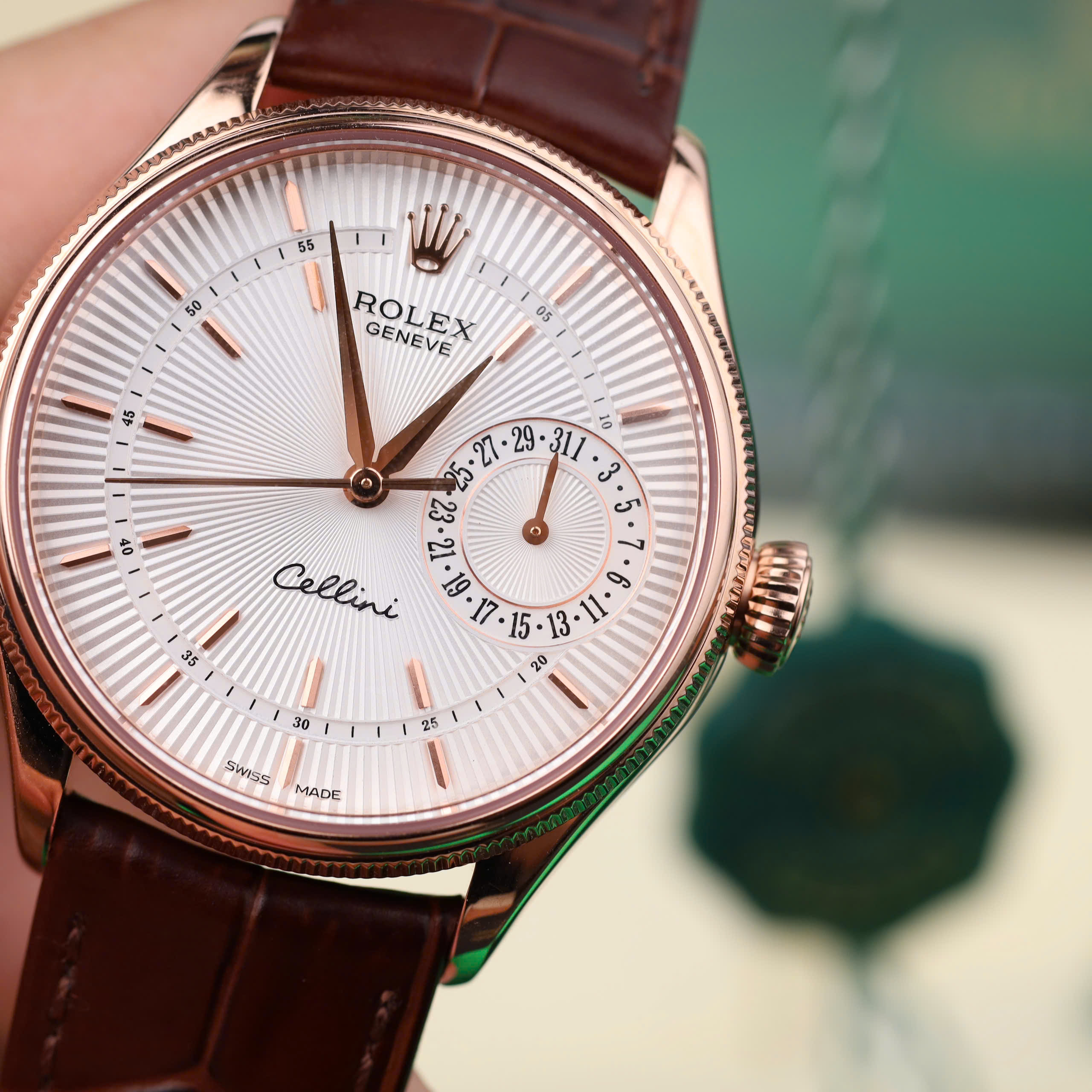 Rolex Cellini Date 50515-0008 Luxury Imitation Watch Rose Gold Wrapped White Dial Leather Strap 39mm (5)