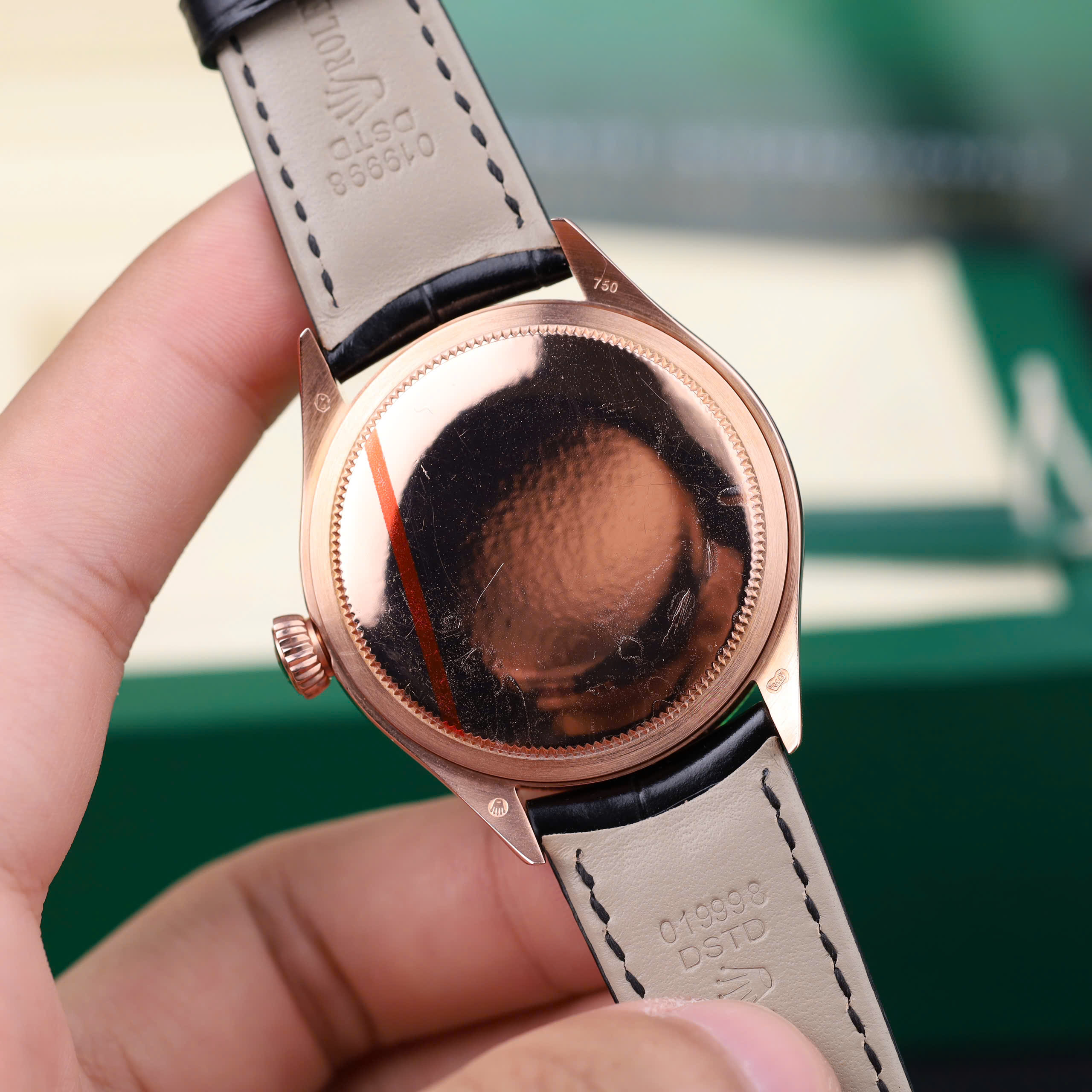 Rolex Cellini Date 50515-0010 High End Replica Watch Rose Gold Wrapped Black Brown Dial Leather Strap 39mm (4)