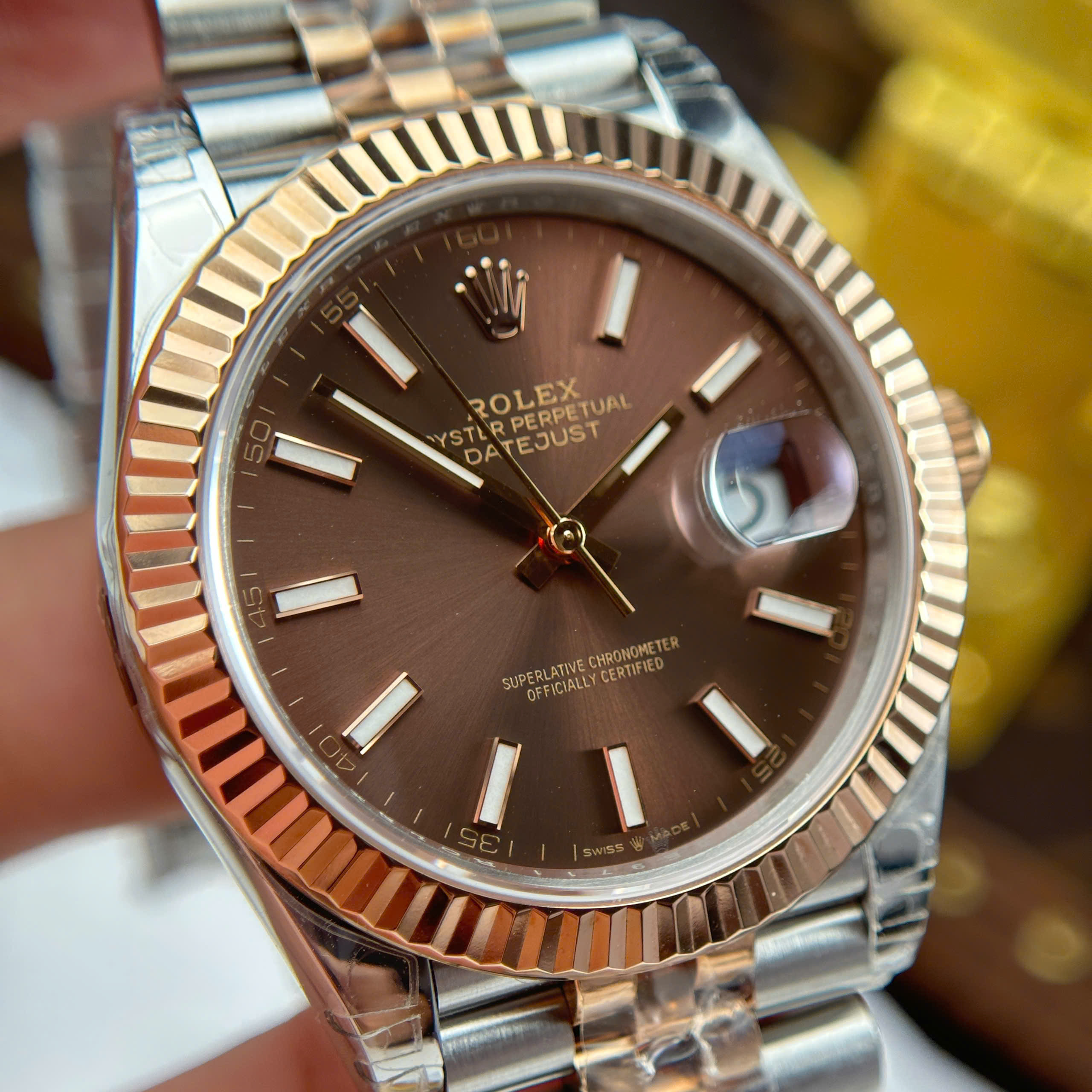 Rolex DateJust 126331 Best Replica Watch Two Tone Rose Gold Plate Brown Chocolate Dial Index Hours VS Factory 41mm (8)