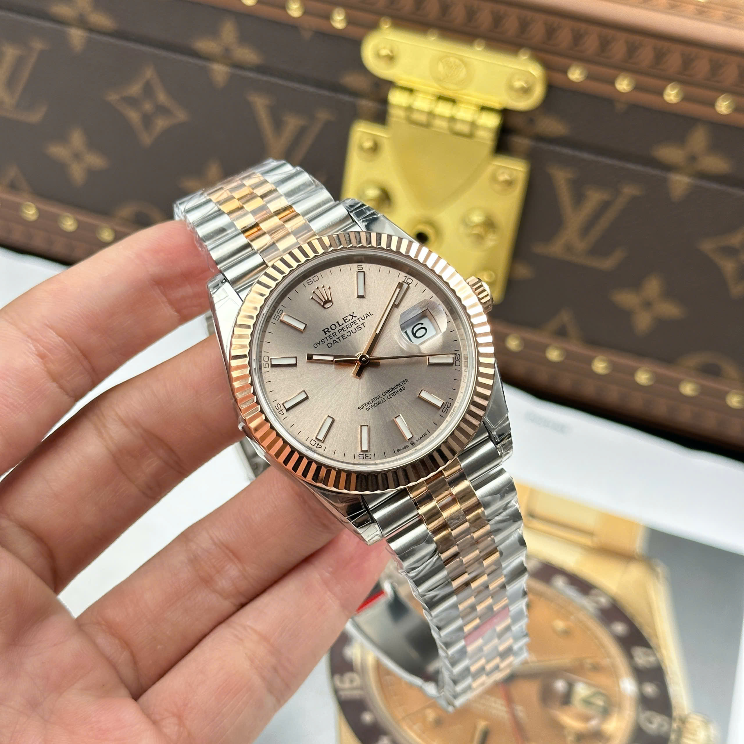Rolex DateJust 126331 Luxury Imitation Watch Two Tone Rose Gold Plate Sundust Dial VS Factory 41mm (10)
