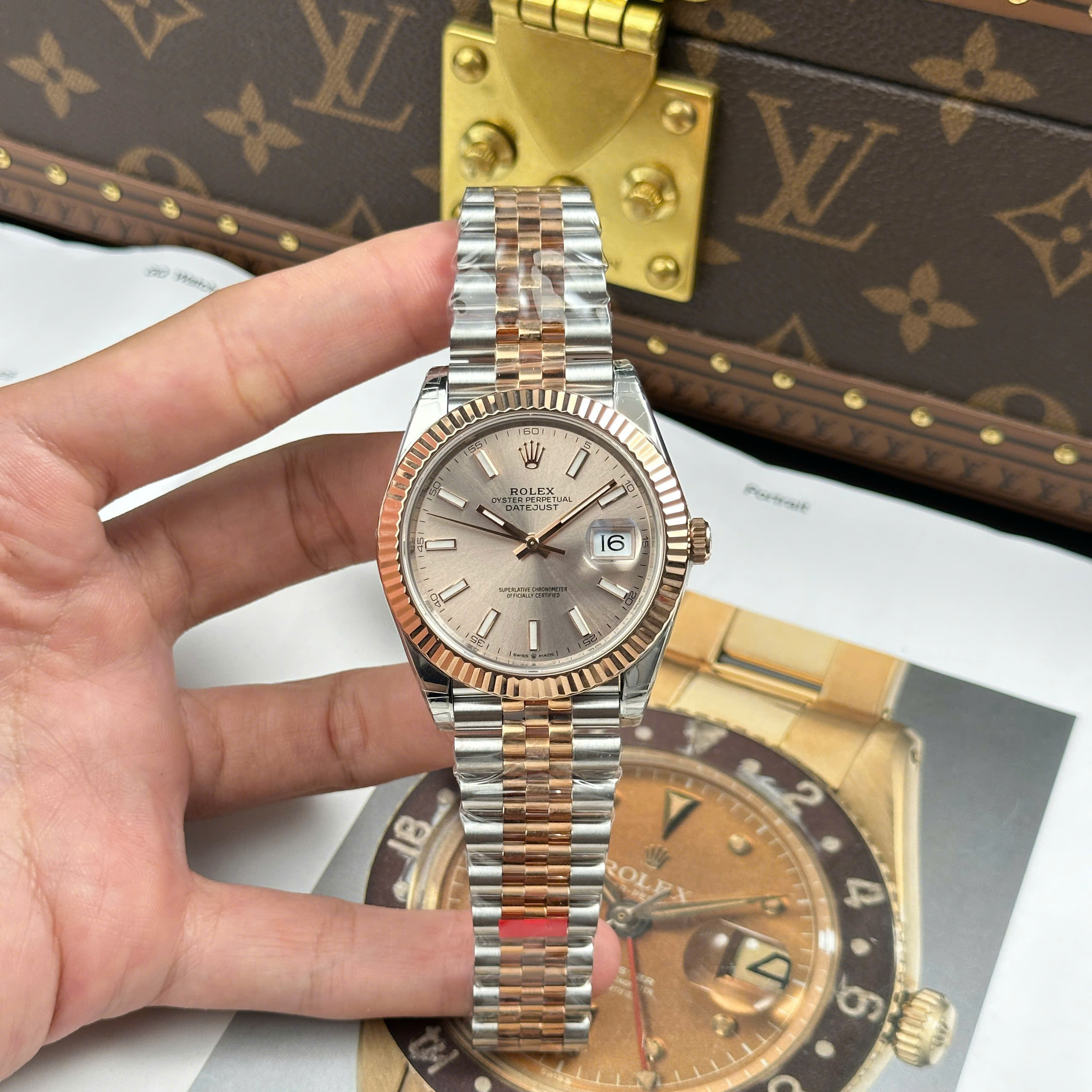 Rolex DateJust 126331 Luxury Imitation Watch Two Tone Rose Gold Plate Sundust Dial VS Factory 41mm (11)
