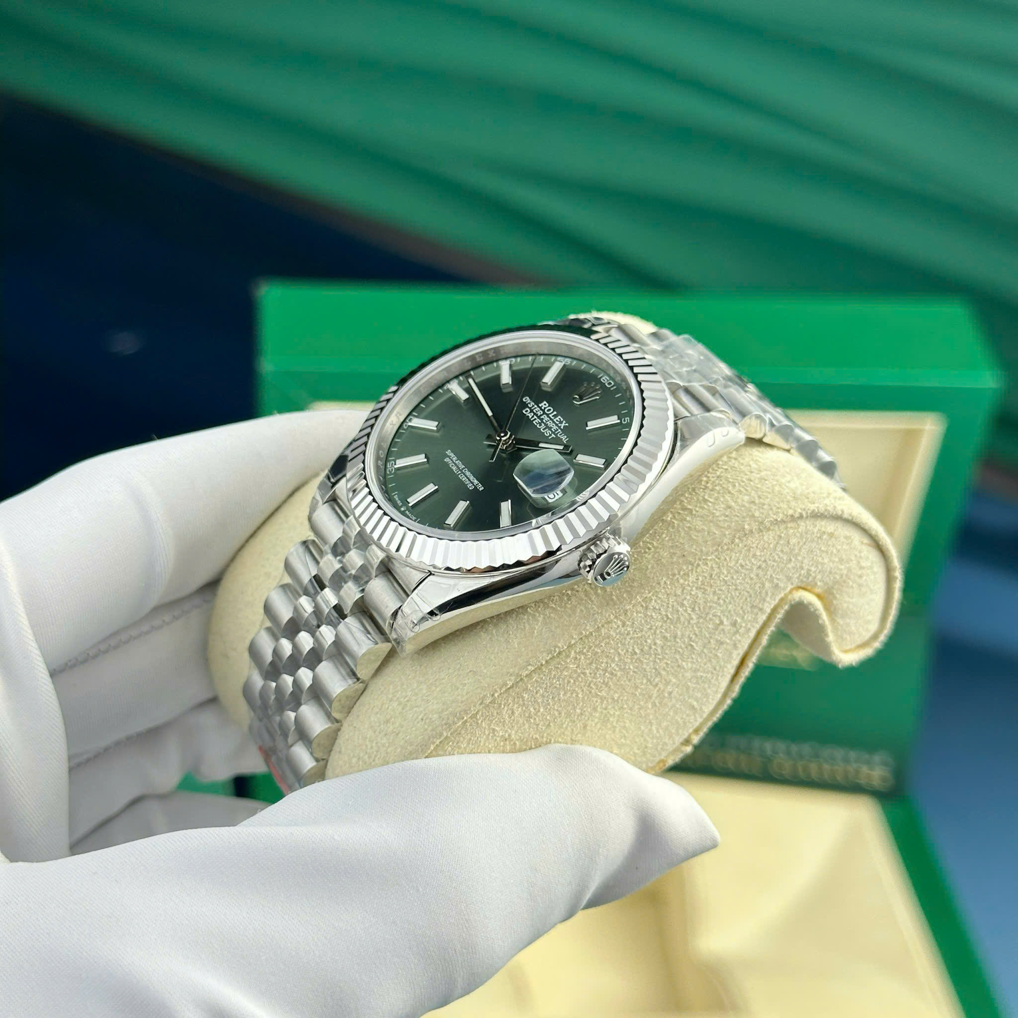 Rolex DateJust 126334 Imitation Watches Green Dial Index Hours Jubilee Strap VS Factory 41mm (6)