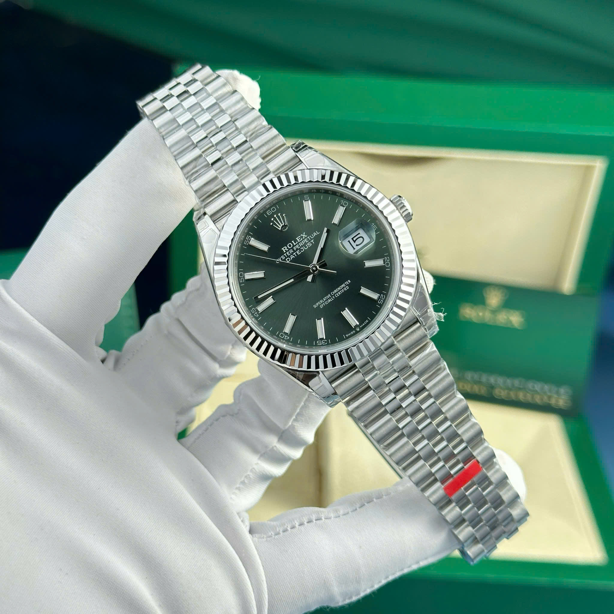 Rolex DateJust 126334 Imitation Watches Green Dial Index Hours Jubilee Strap VS Factory 41mm (8)