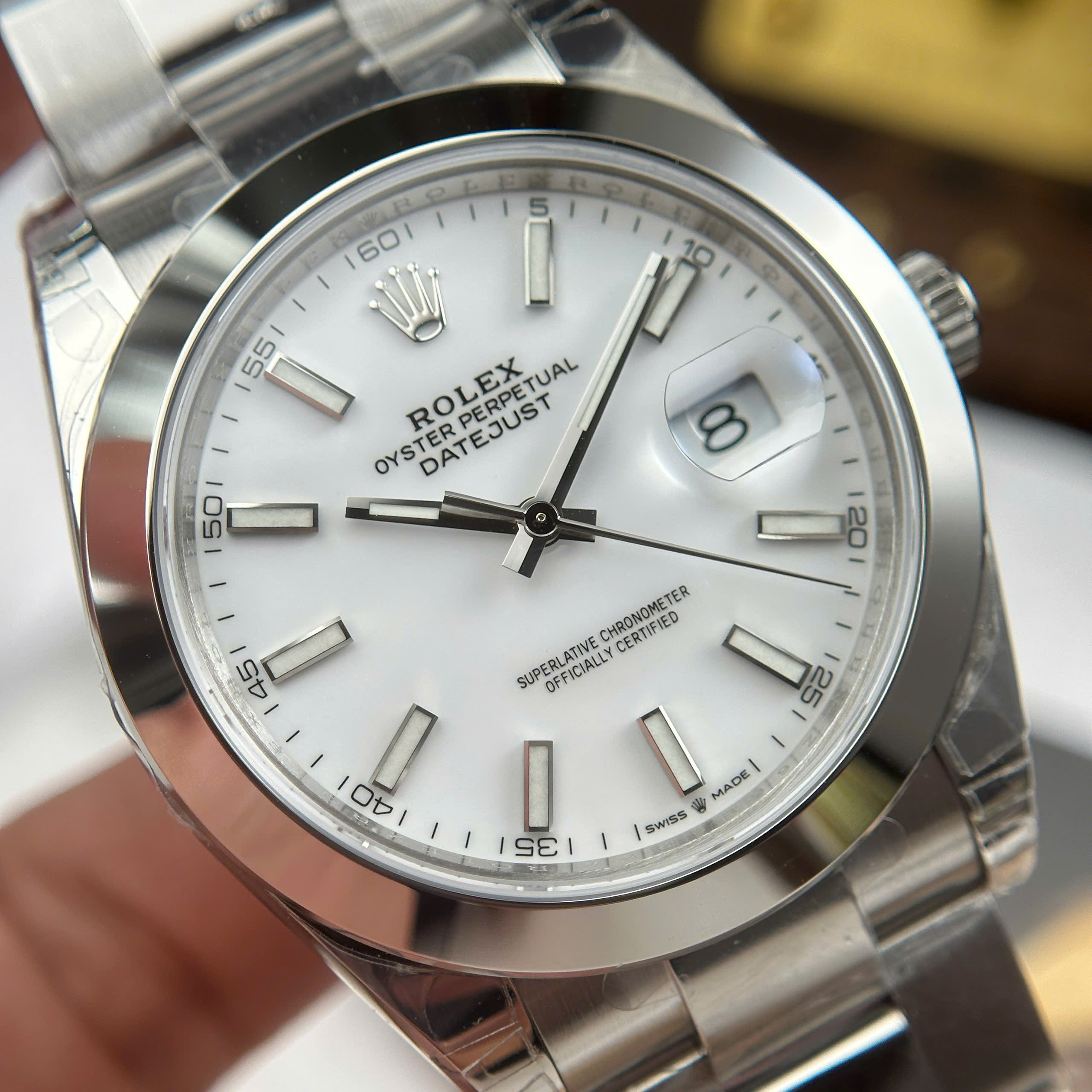 Rolex DateJust 126334 Replica Watch White Dial Oyster Strap Index Hours VS Factory 41mm (5)