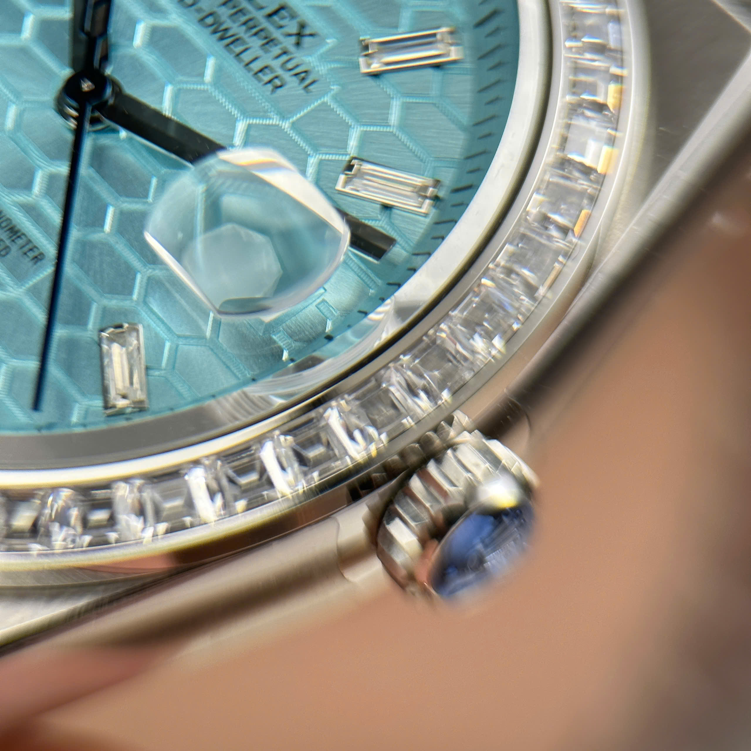 Rolex Land-Dweller Good Imitation Watch Ice Blue Dial Rhinestone Baguette Bezel Clean Factory 40mm (6)