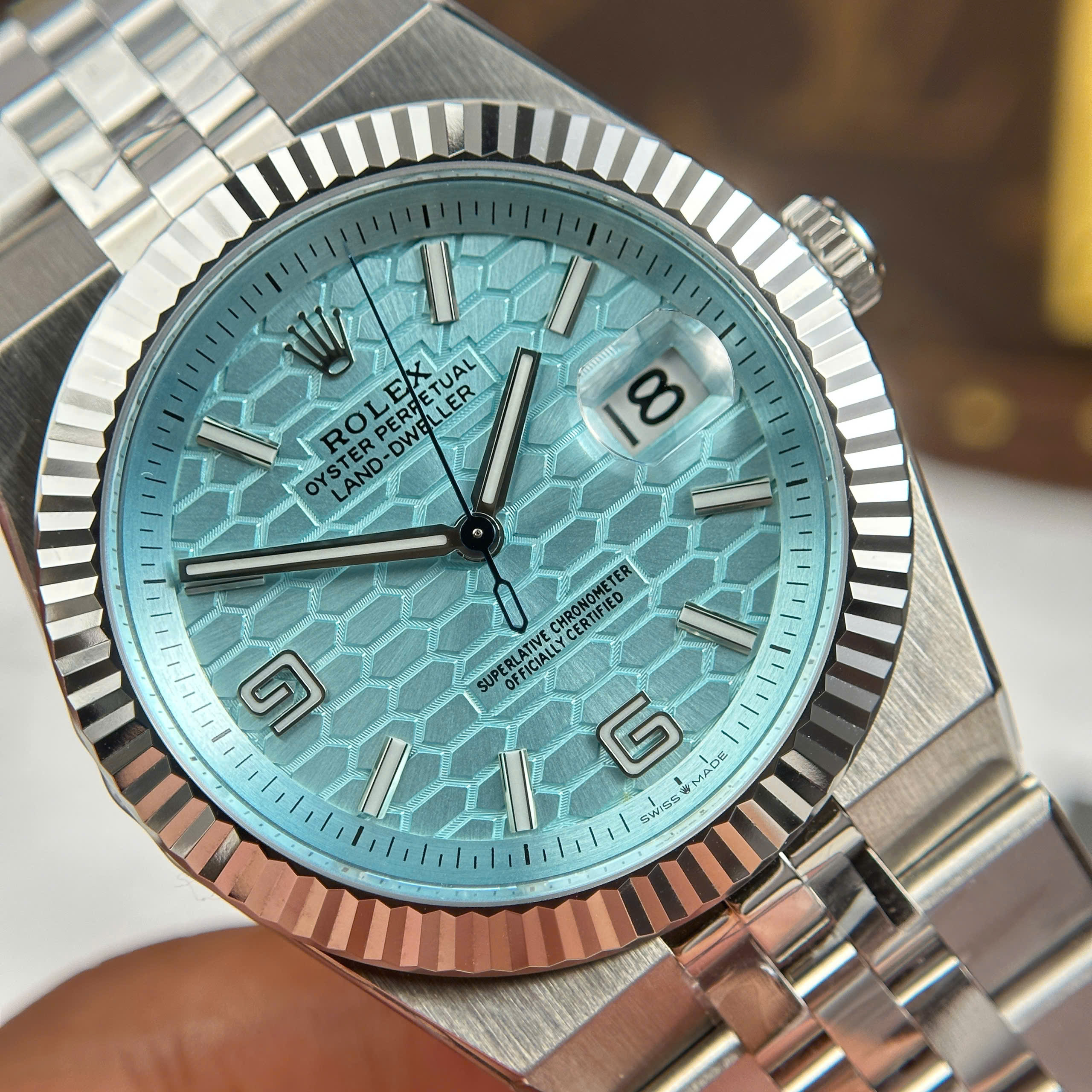 Rolex Land-Dweller Replica Watch Ice Blue Dial Stainless Steel Automatic Clean Factory 40mm (12)