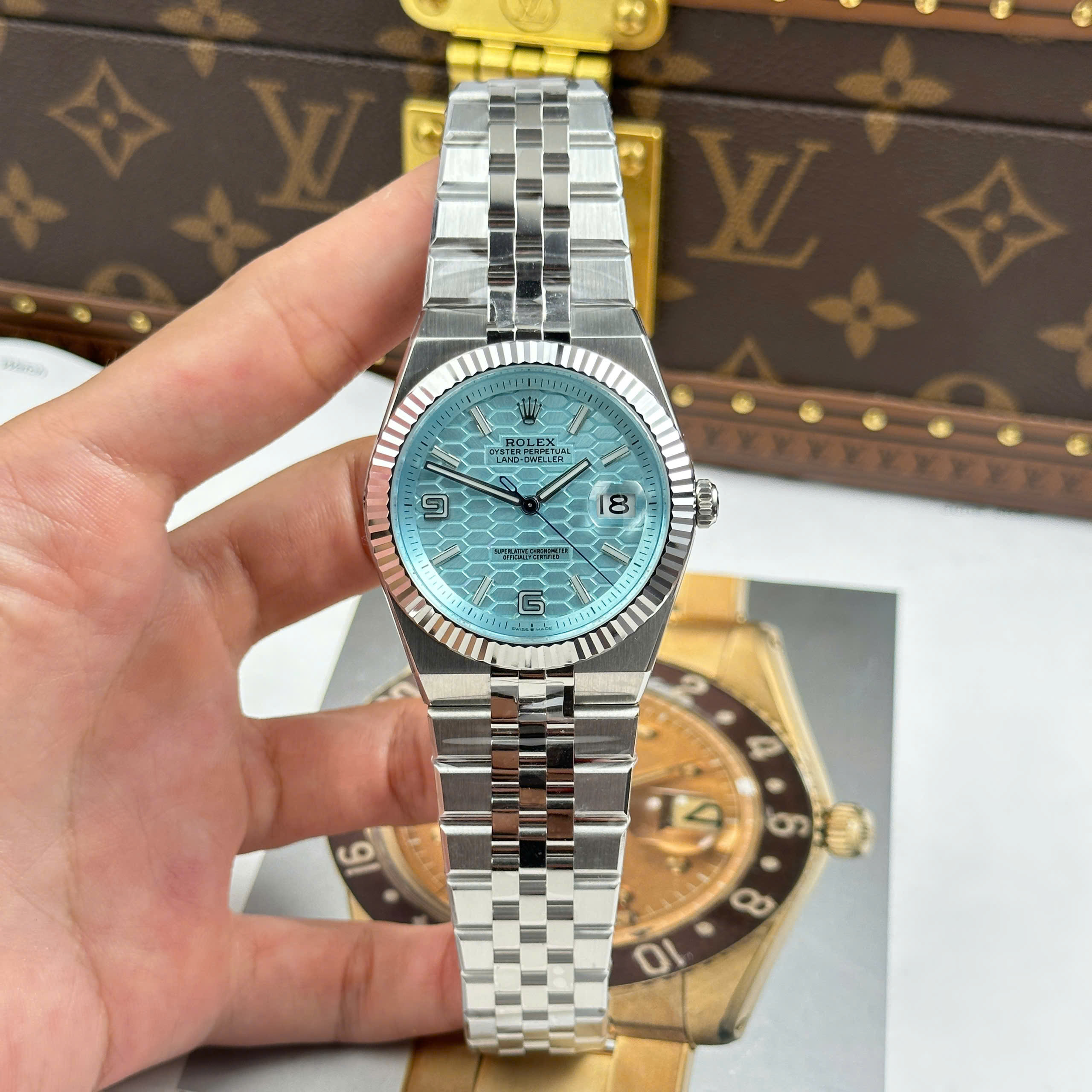 Rolex Land-Dweller Replica Watch Ice Blue Dial Stainless Steel Automatic Clean Factory 40mm (16)